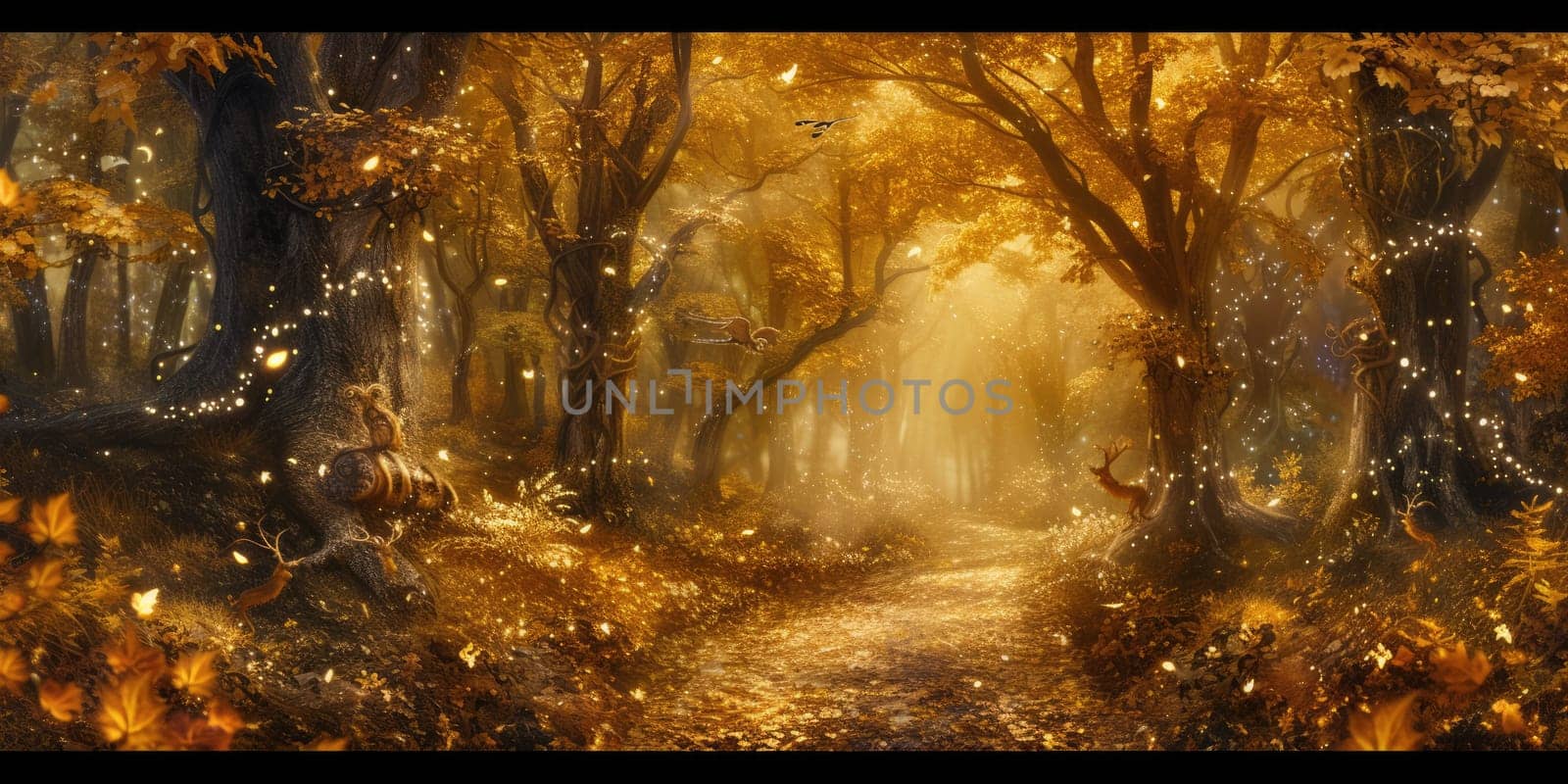 An enchanted forest in autumn, filled with golden leaves. Resplendent. by biancoblue