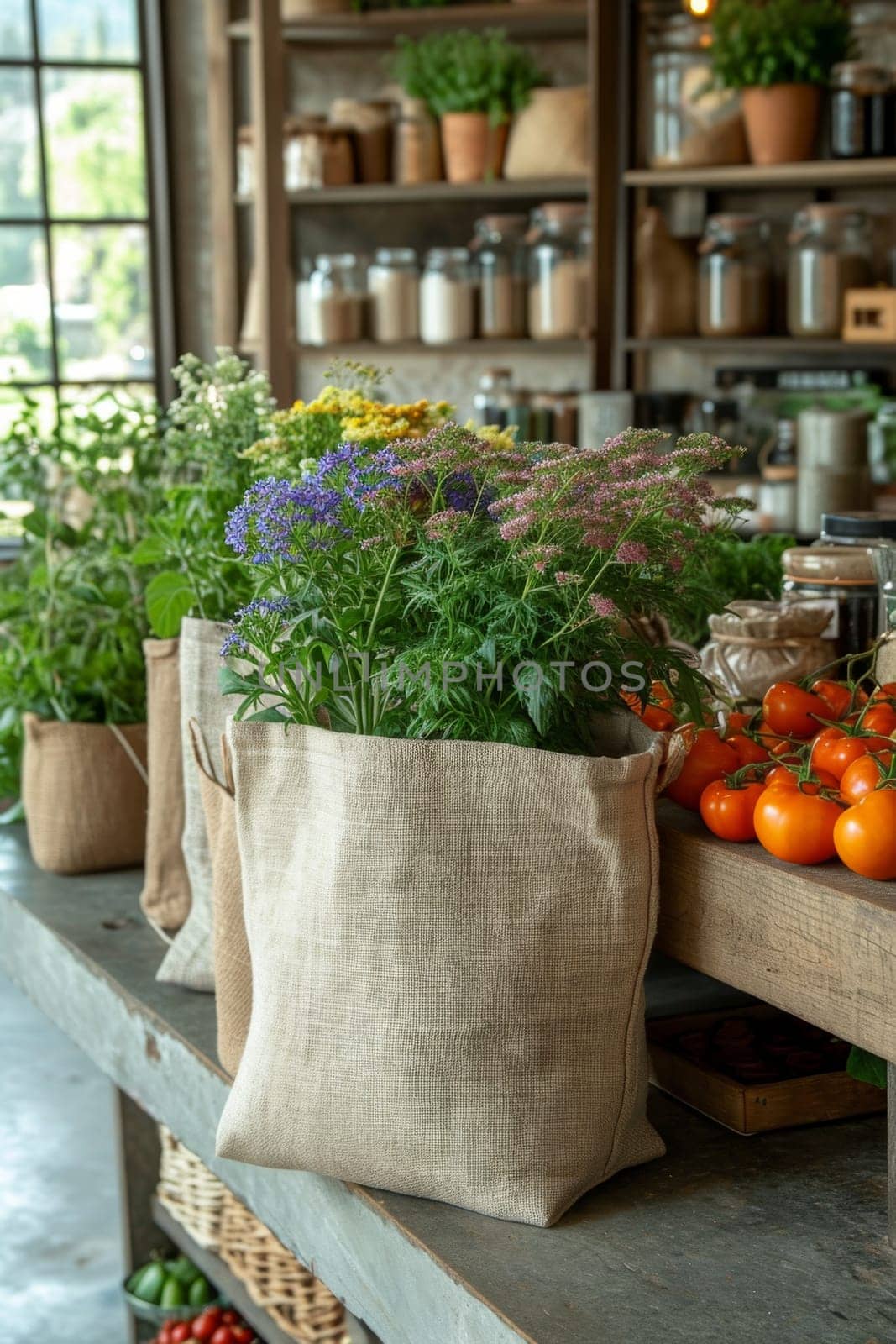 Fresh farm fruits and vegetables are sold at the market.