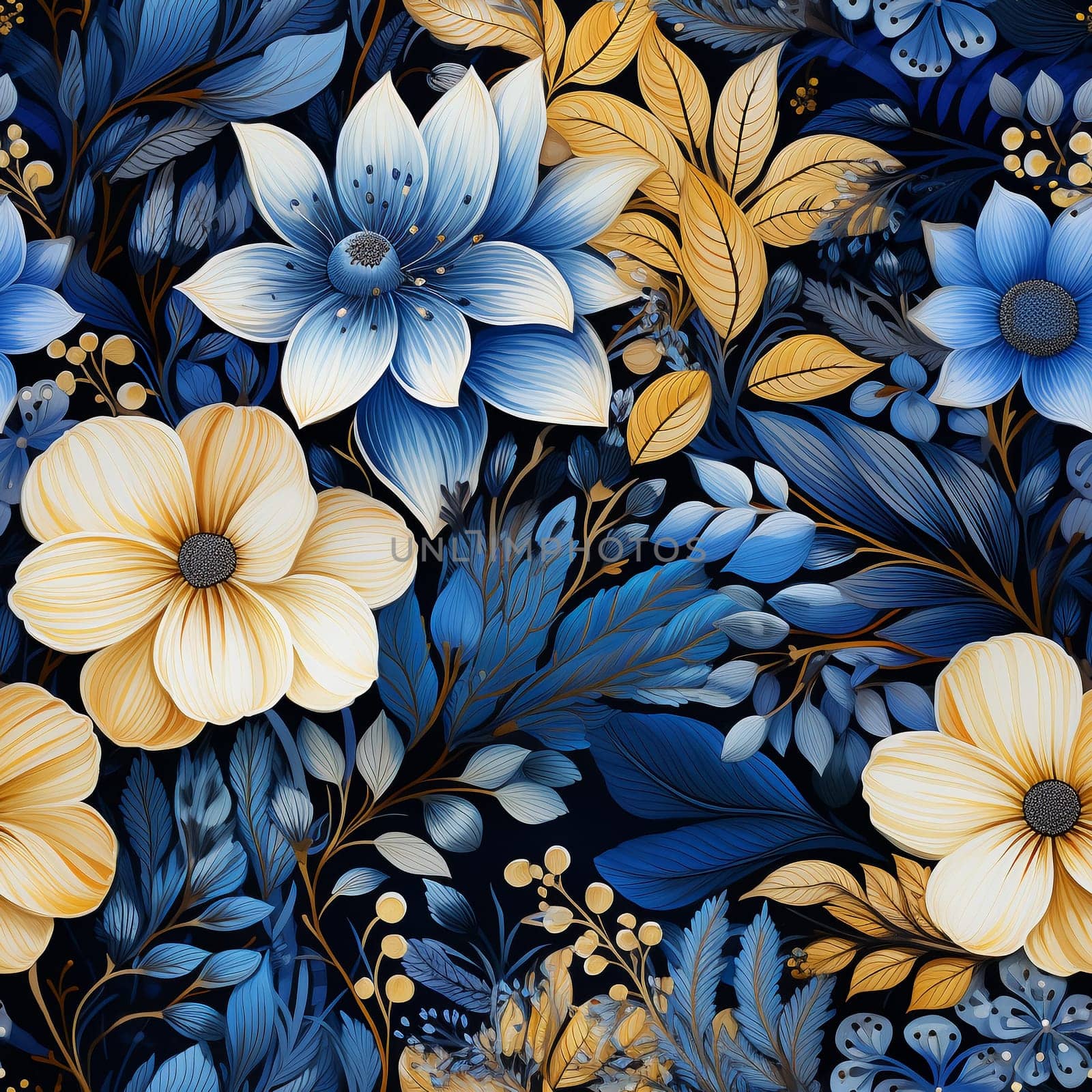 Seamless pattern tile background flowers and floral leaves plants by Nadtochiy