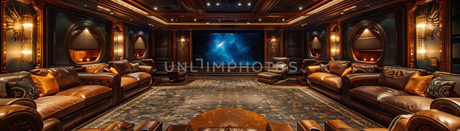 Luxurious home theater with plush seating and state-of-the-art sound systemup32K HD