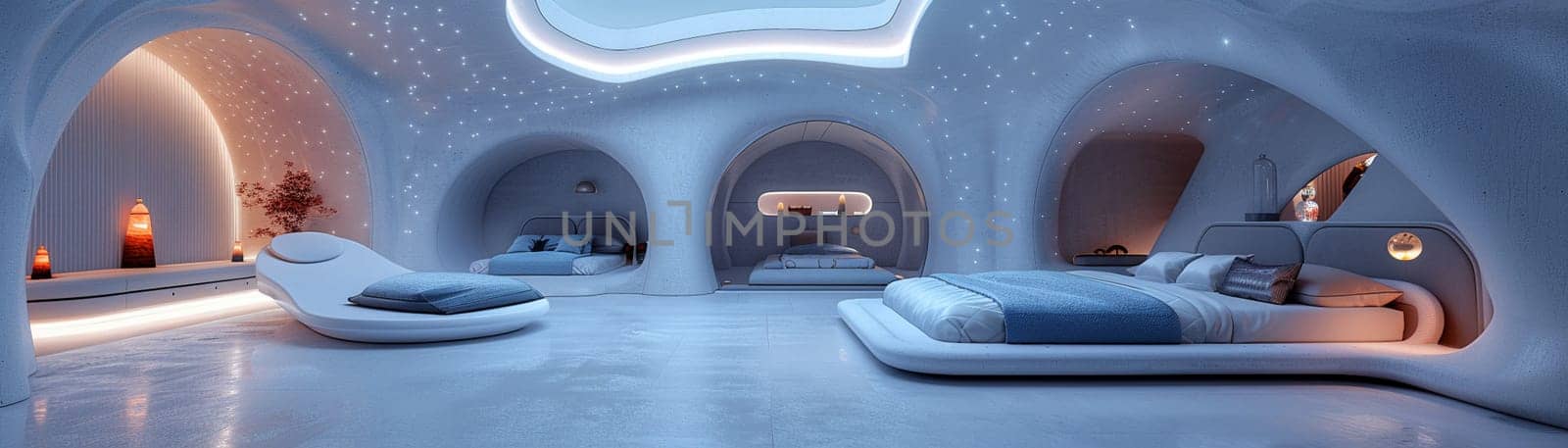 Futuristic bedroom with dynamic lighting and modular furniture8K