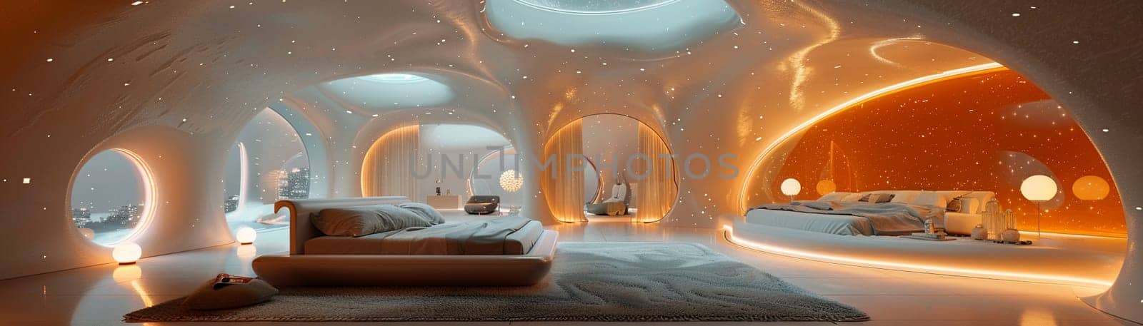 Futuristic bedroom with dynamic lighting and modular furniture8K by Benzoix