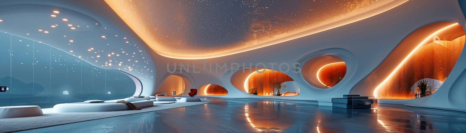 Futuristic lobby with interactive installations and high-tech featuressuper detailed by Benzoix