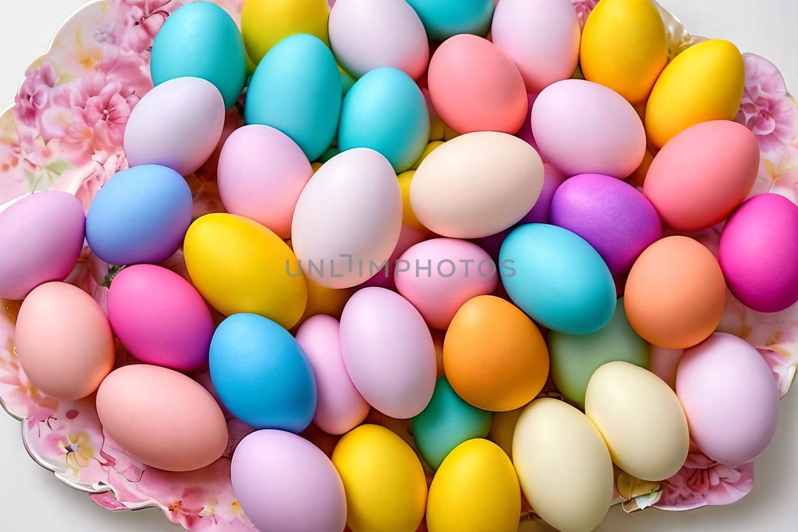 Pastel Easter Palette. A visually pleasing composition featuring a gradient of pastel-colored Easter decorations such as eggs by GoodOlga