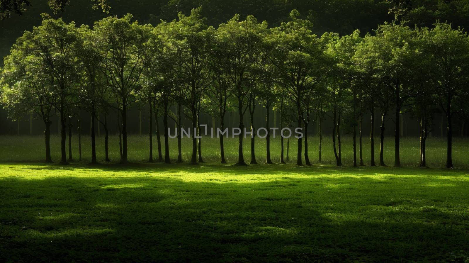 A field with trees and grass in the background