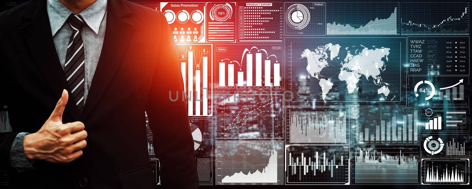 Data Analysis for Business and Finance Concept. Graphic interface showing future computer technology of profit analytic, online marketing research and information report for digital business strategy.