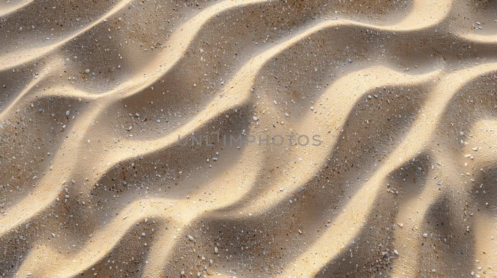 A close up of a sandy beach with some waves in the background