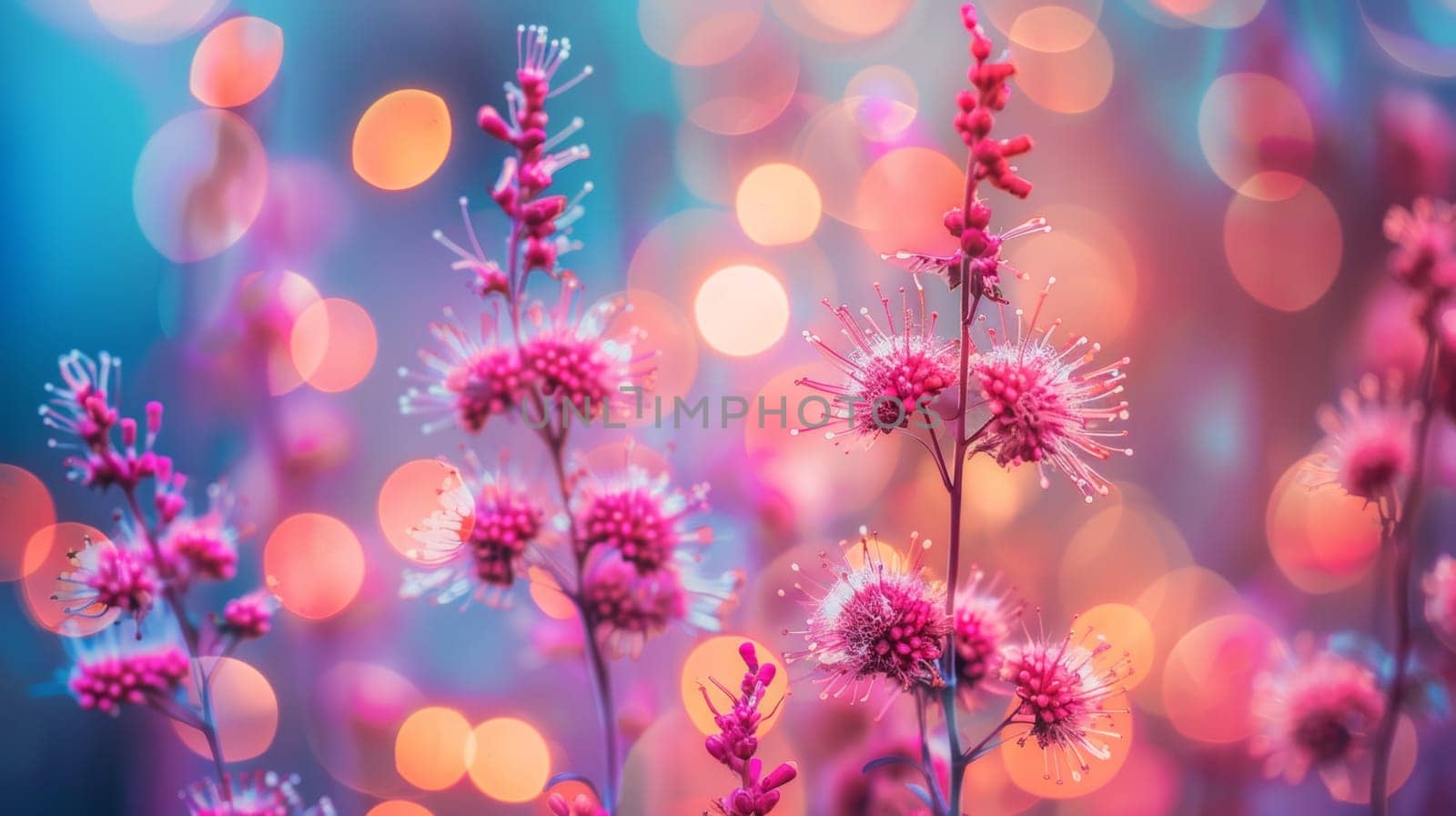 A close up of a bunch of flowers with some lights in the background