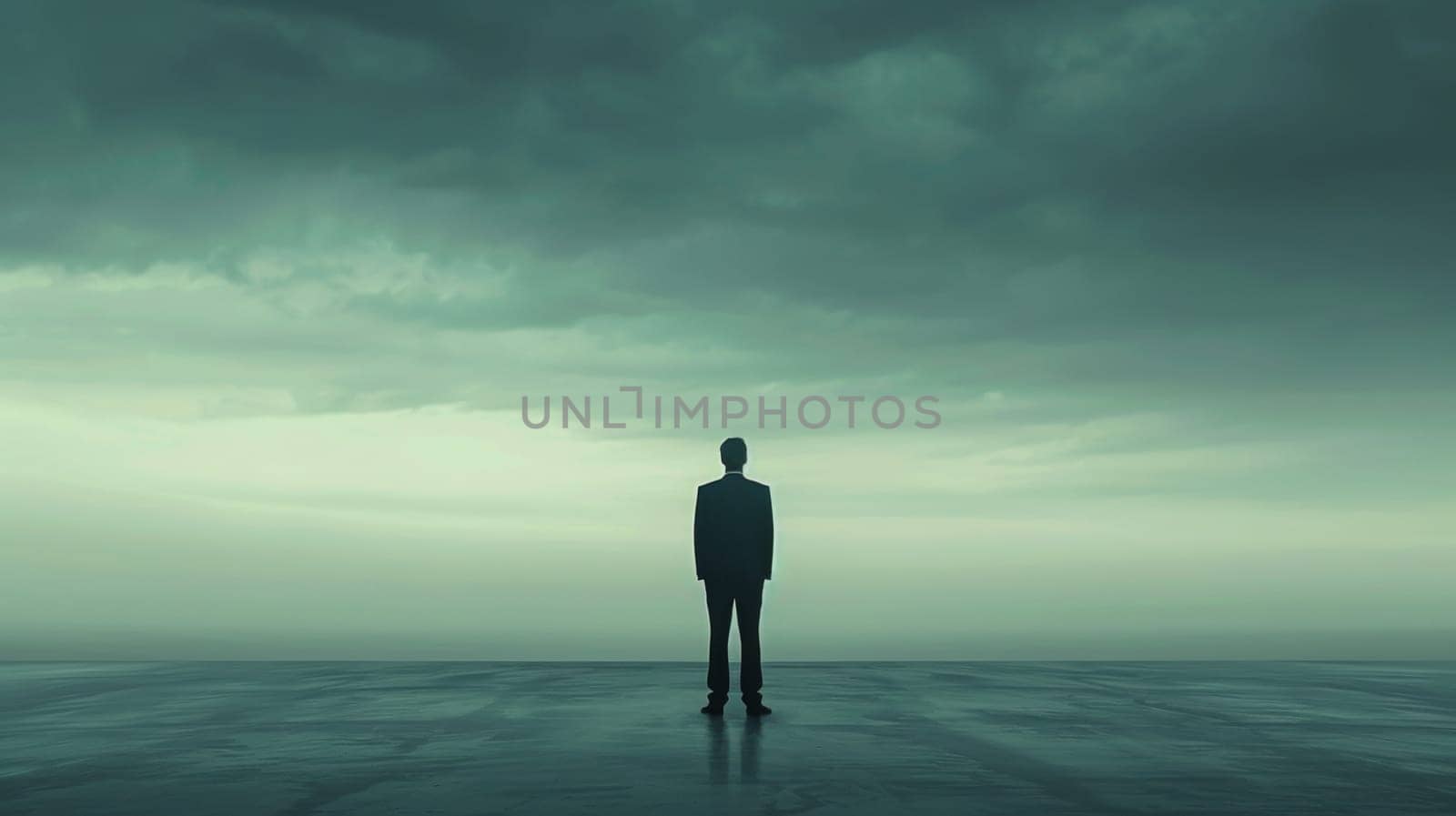 A man standing in the middle of a large empty space