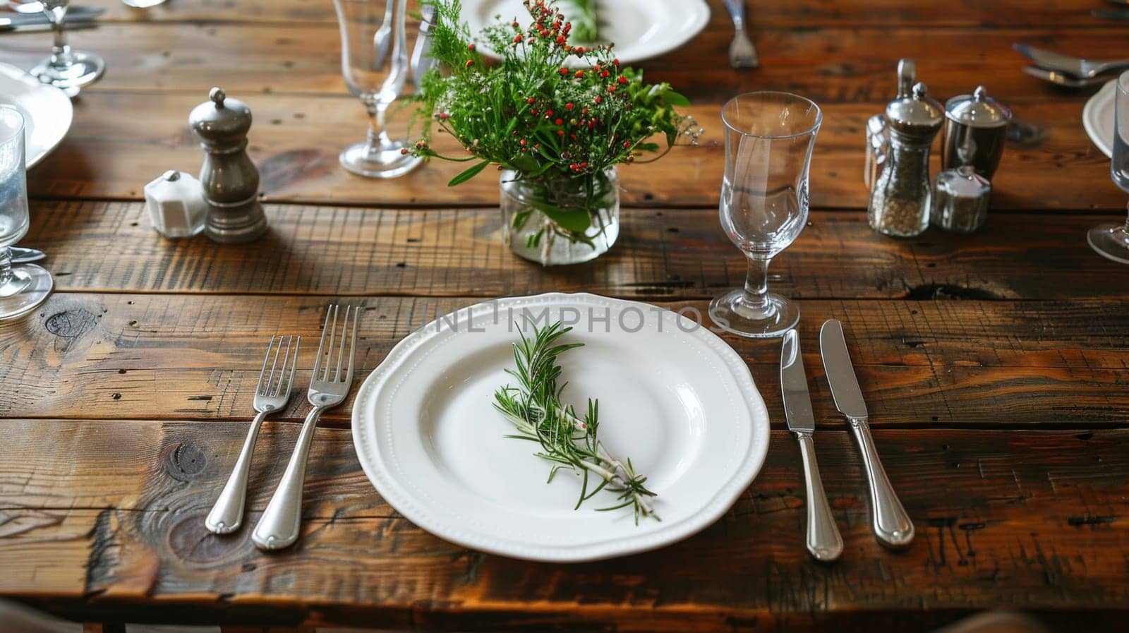 A table with a plate and silverware on it