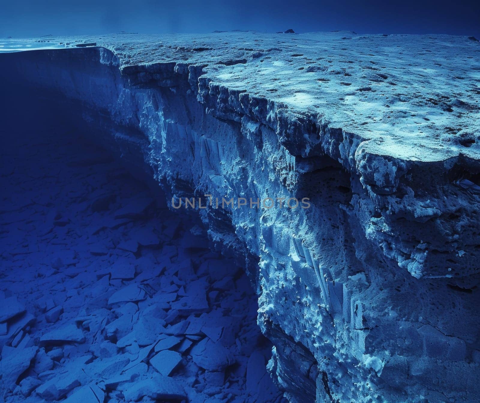 A large cliff with a hole in it and some rocks