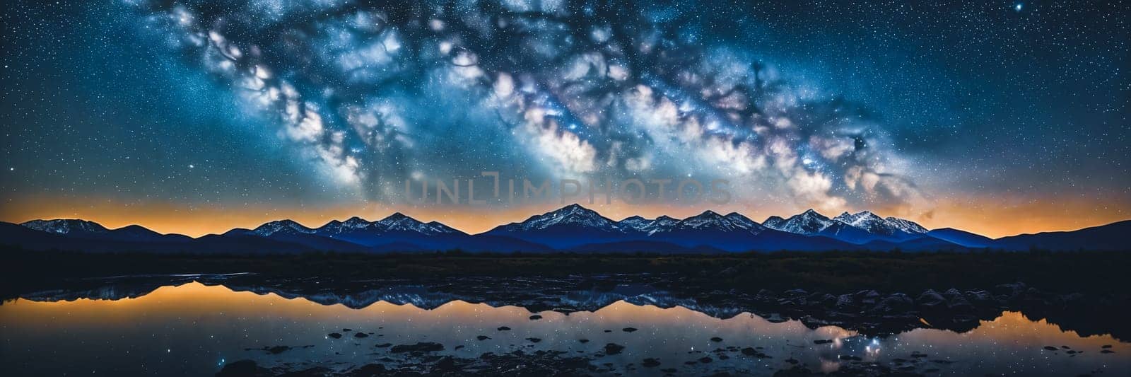 Marvel of a starry night sky in a remote location, with a silhouette of a distant mountain by GoodOlga