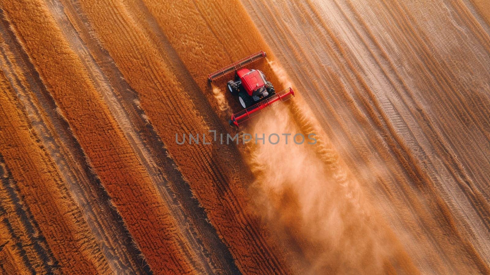 A tractor is plowing a field in the middle of the day