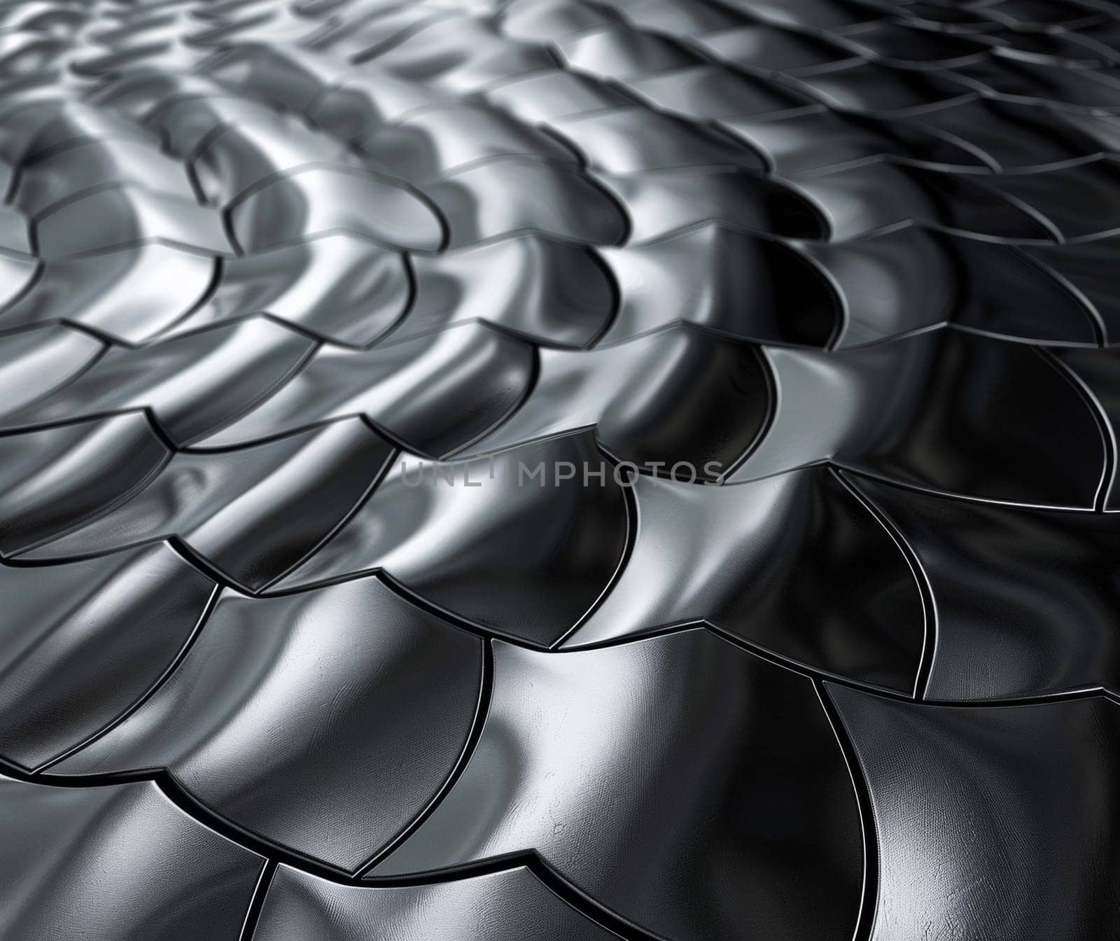 A close up of a shiny metal surface with many different shapes
