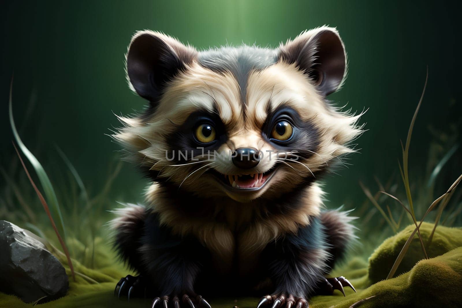 Cute wolverine in the habitat. AI generated image.