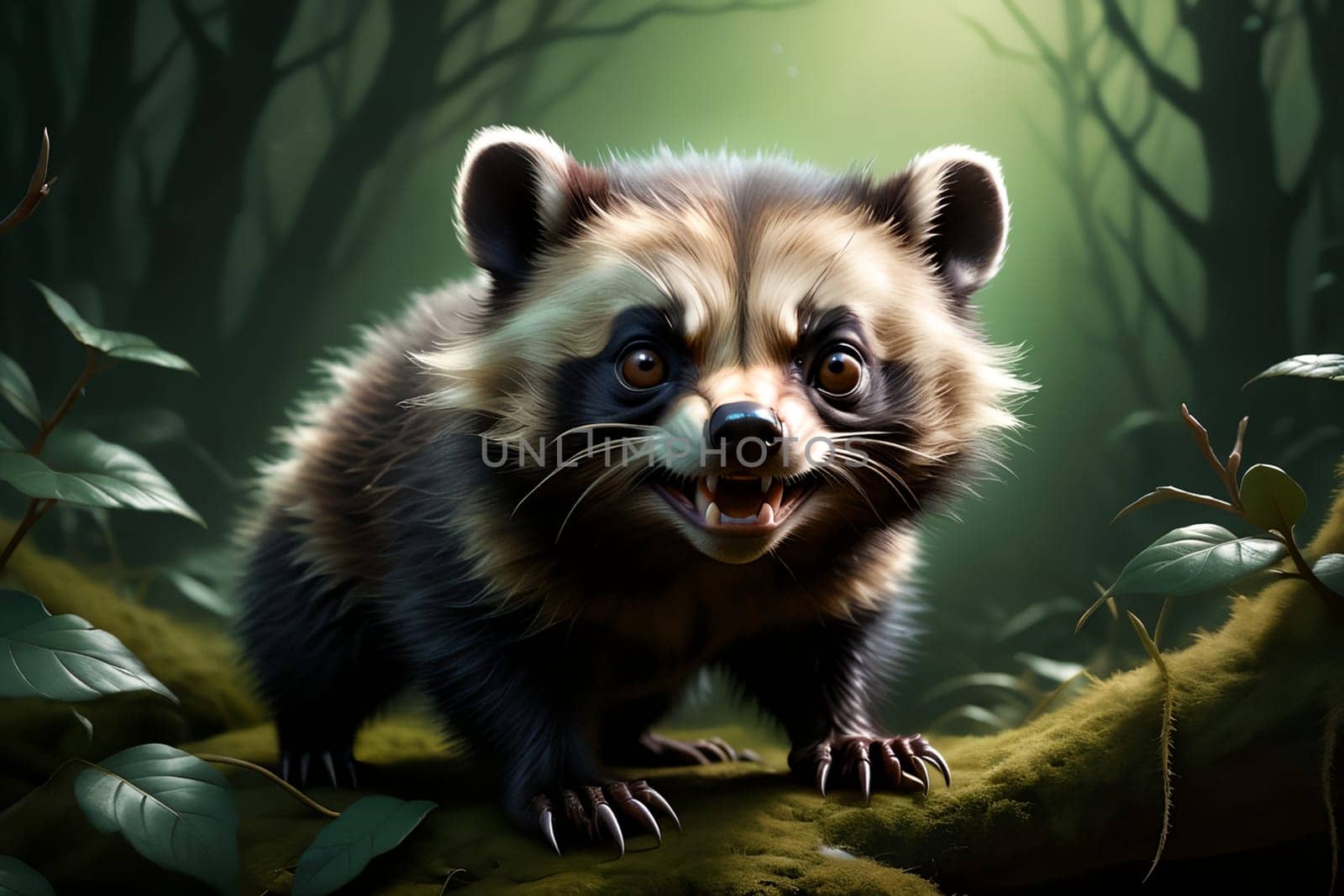 Cute wolverine in the habitat. AI generated image.