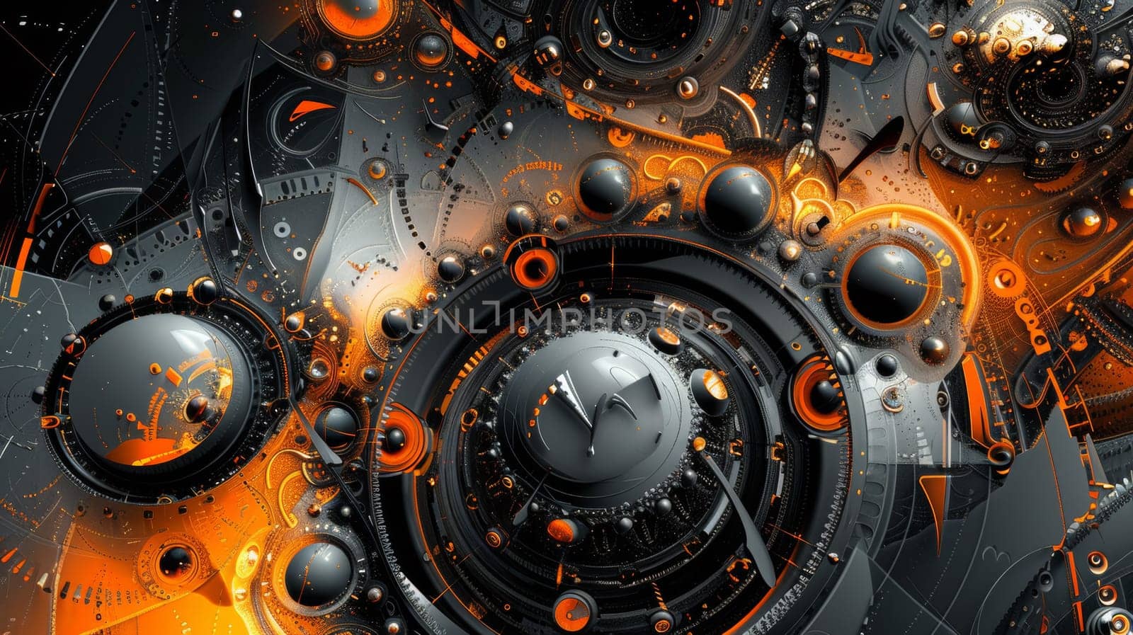 A digital art of a clock with many different colors and shapes