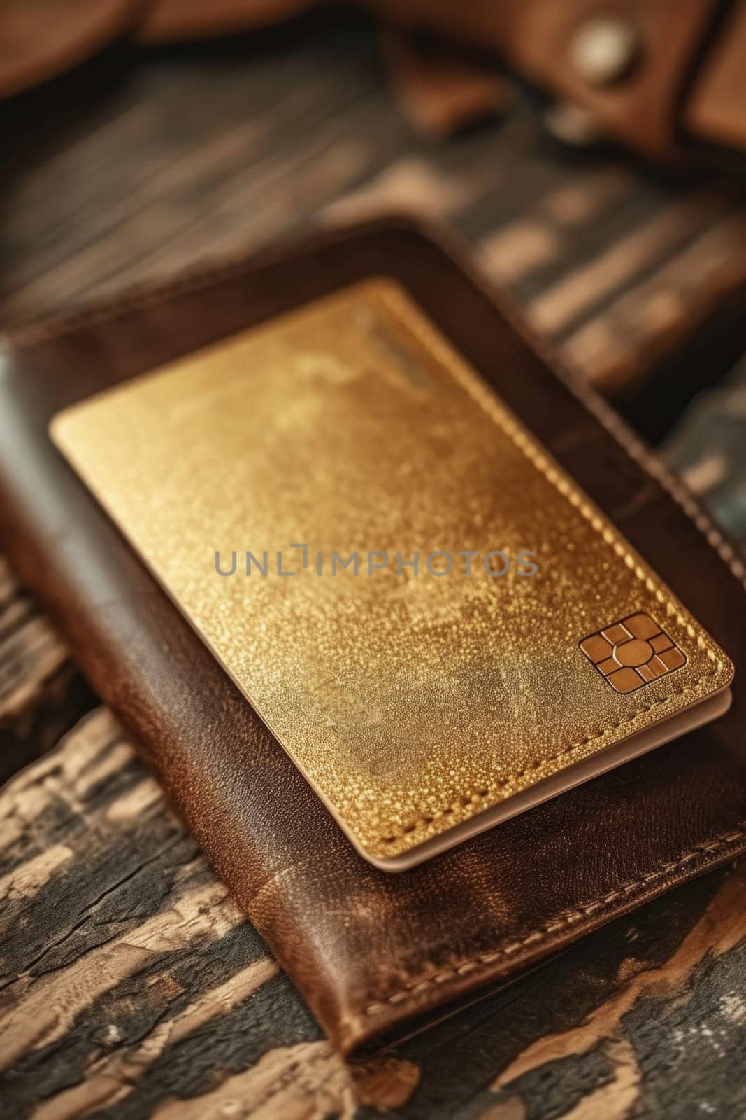 gold credit card and wallet on the table.