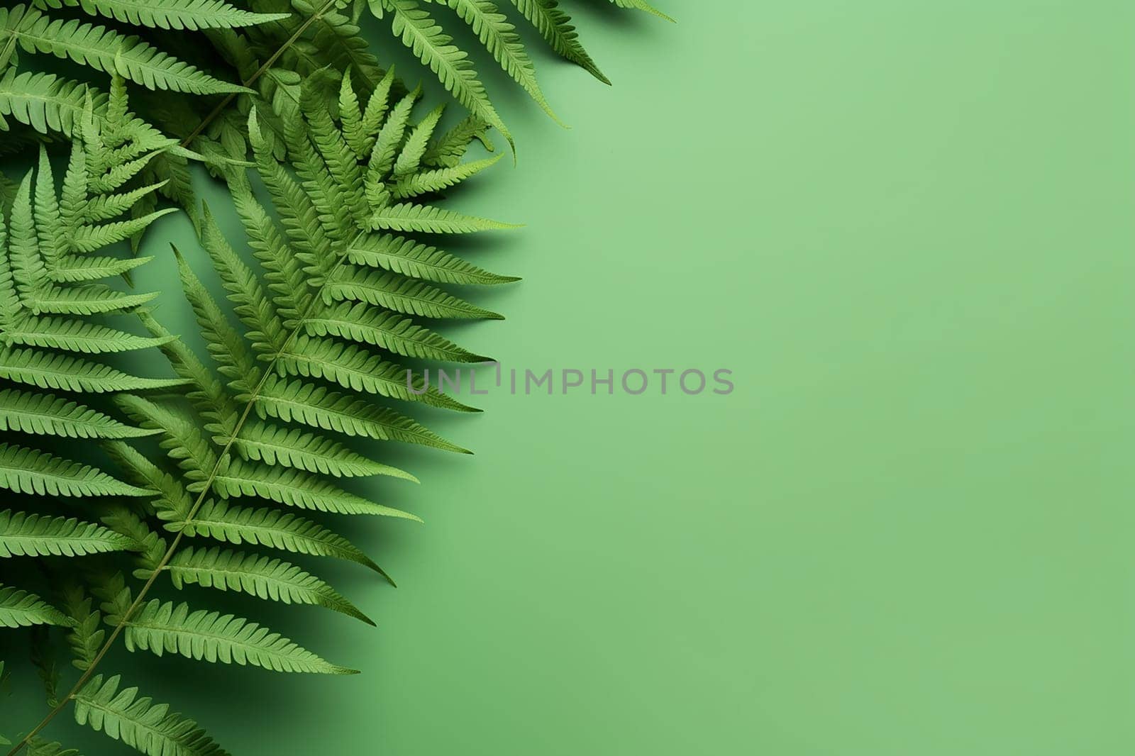 Lush green fern leaves against a plain background. by Hype2art