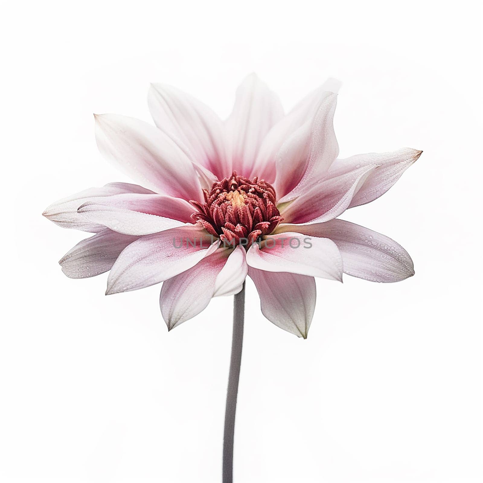 Elegant white and pink flower with delicate petals against a white background.