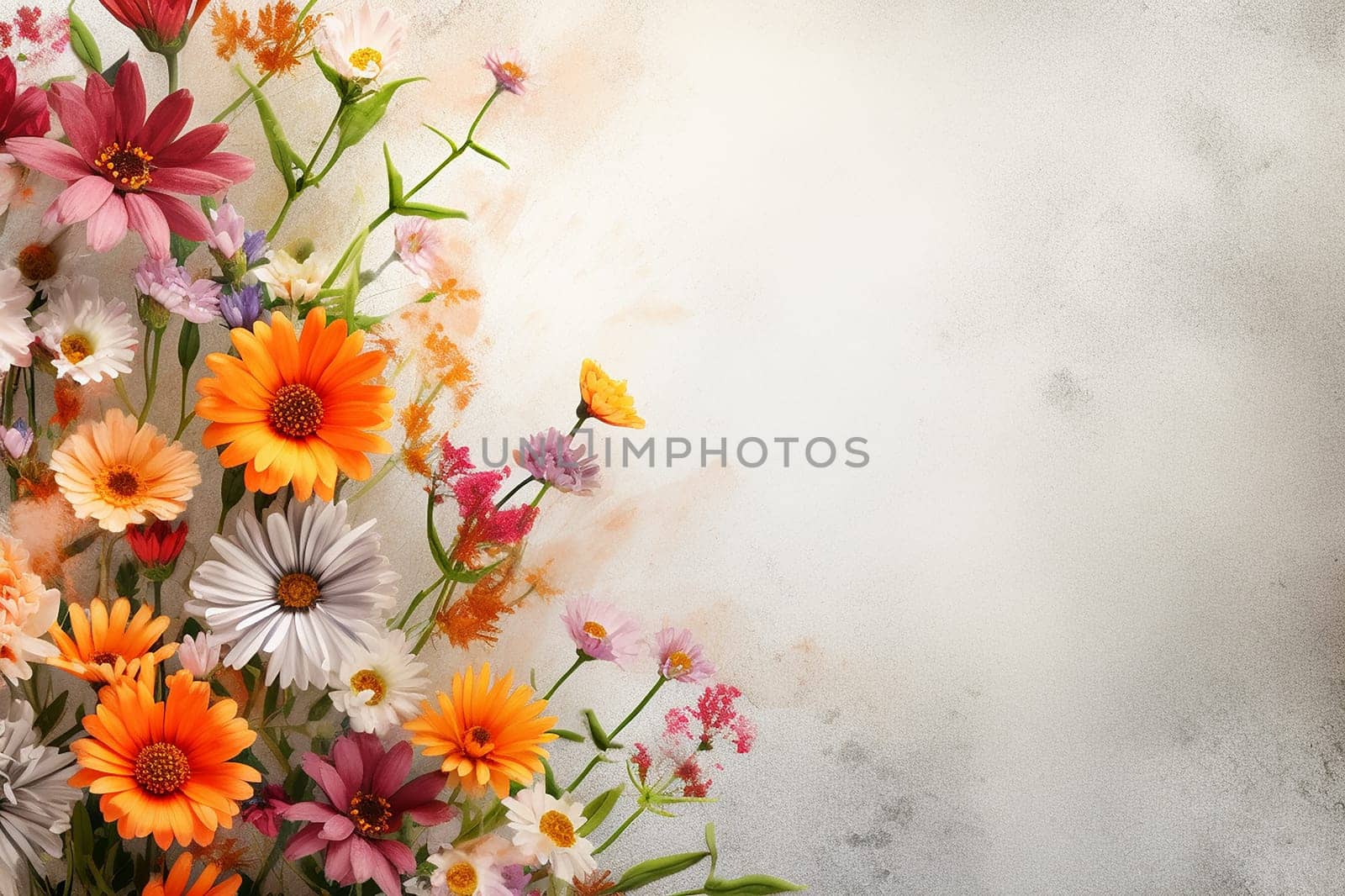 Colorful flowers on a textured cream background. by Hype2art