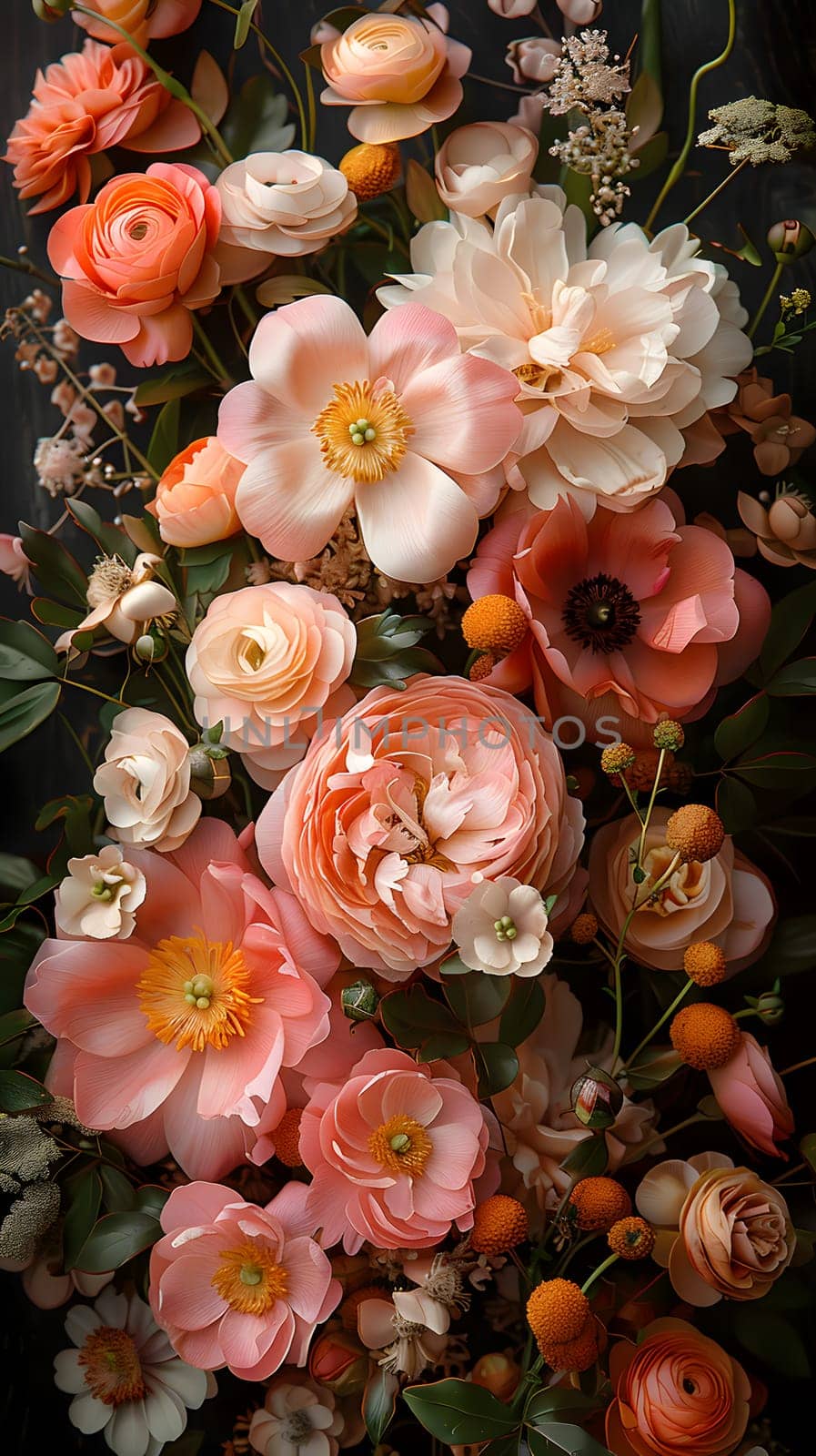 A closeup of a bouquet of pink flowers from the Rose family on a dark black background, showcasing the beauty of flowering plants in the Rose order