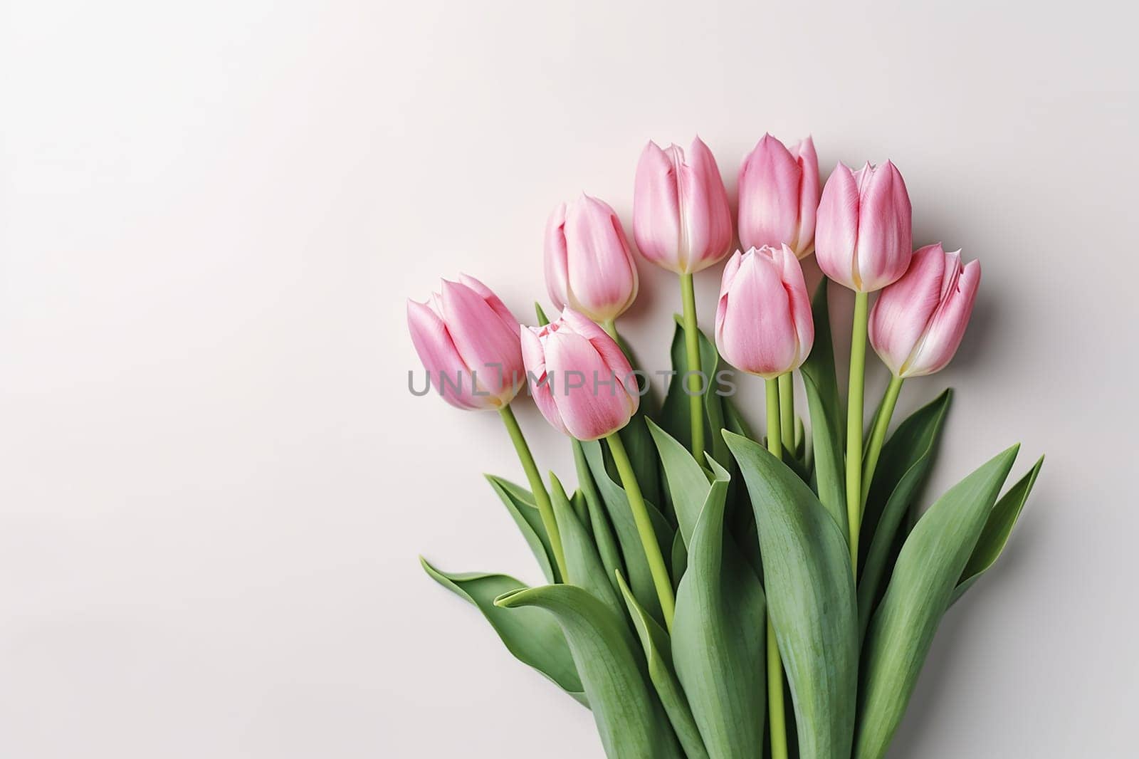 A bouquet of pink tulips against a plain background. by Hype2art