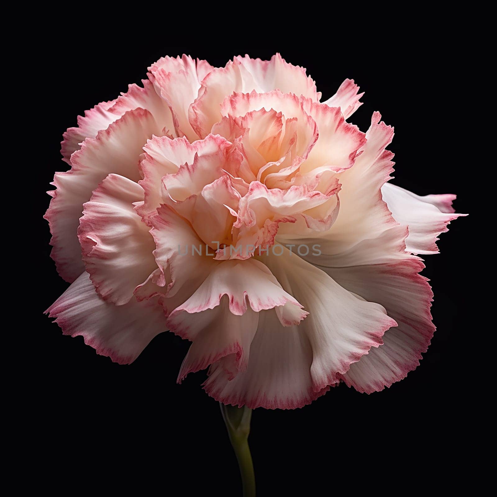 A delicate pink and white carnation against a black background. by Hype2art