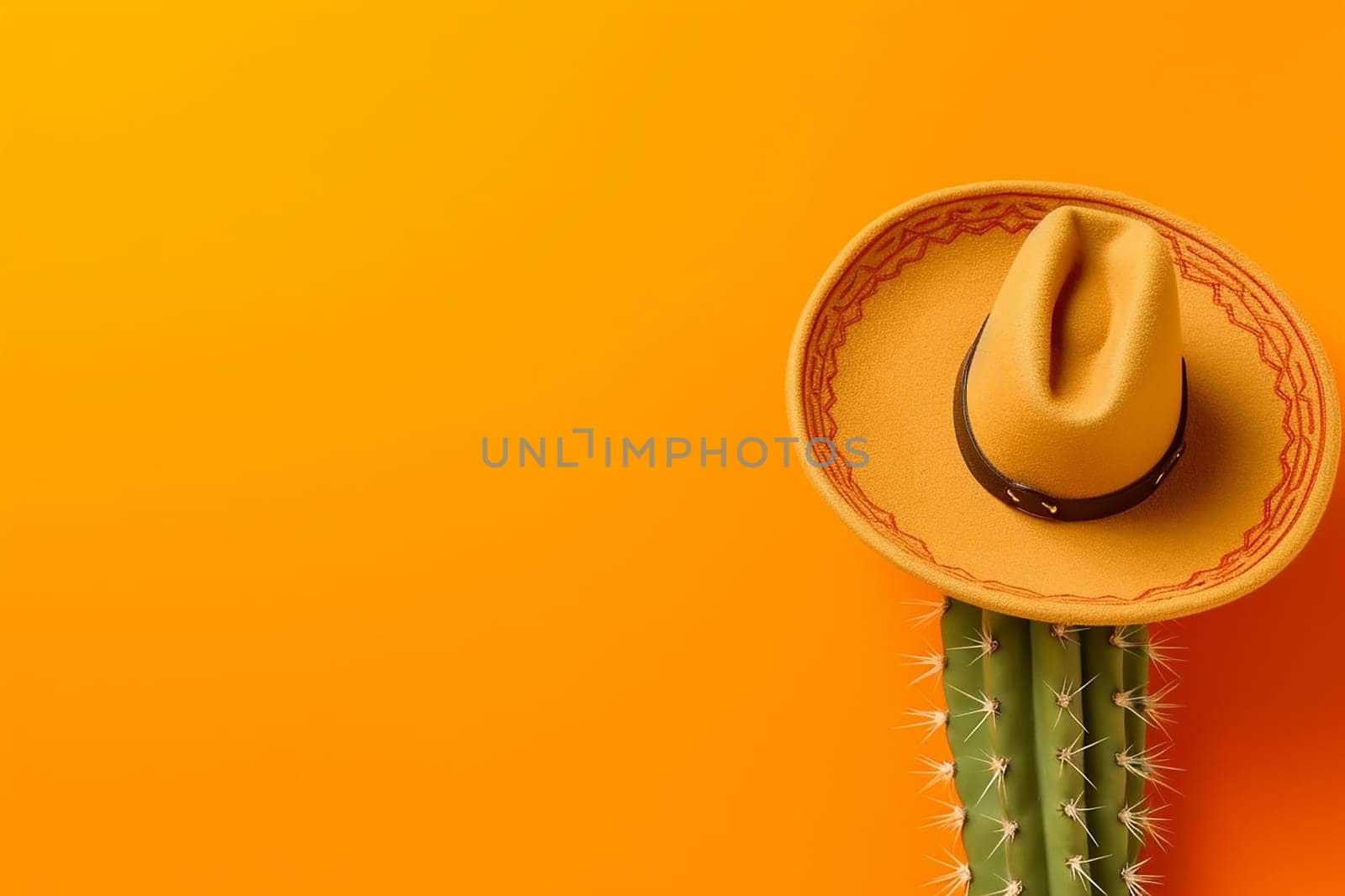 Sombrero on a cactus against an orange background. by Hype2art