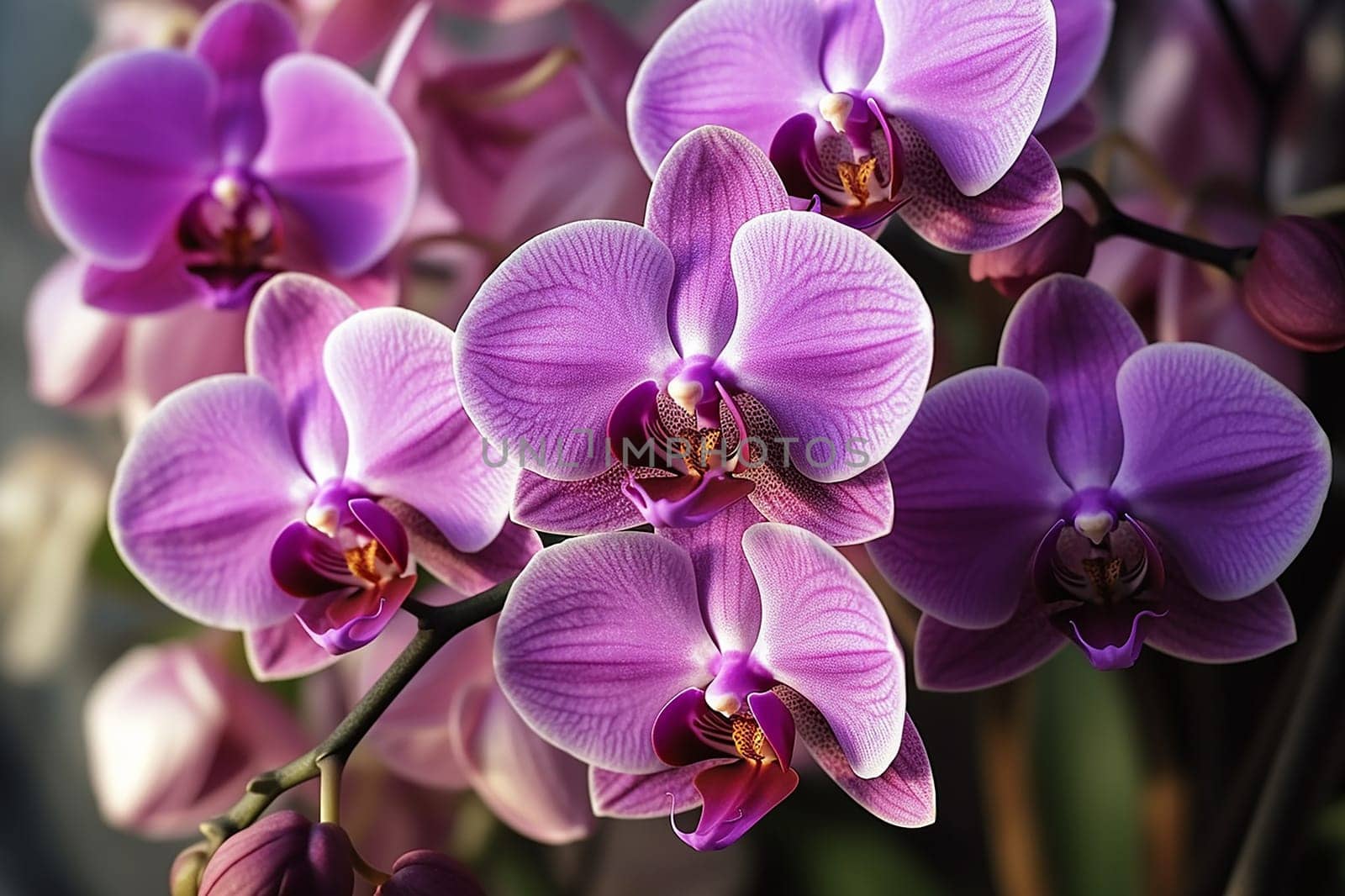 Close-up of vibrant purple orchids with delicate textures.