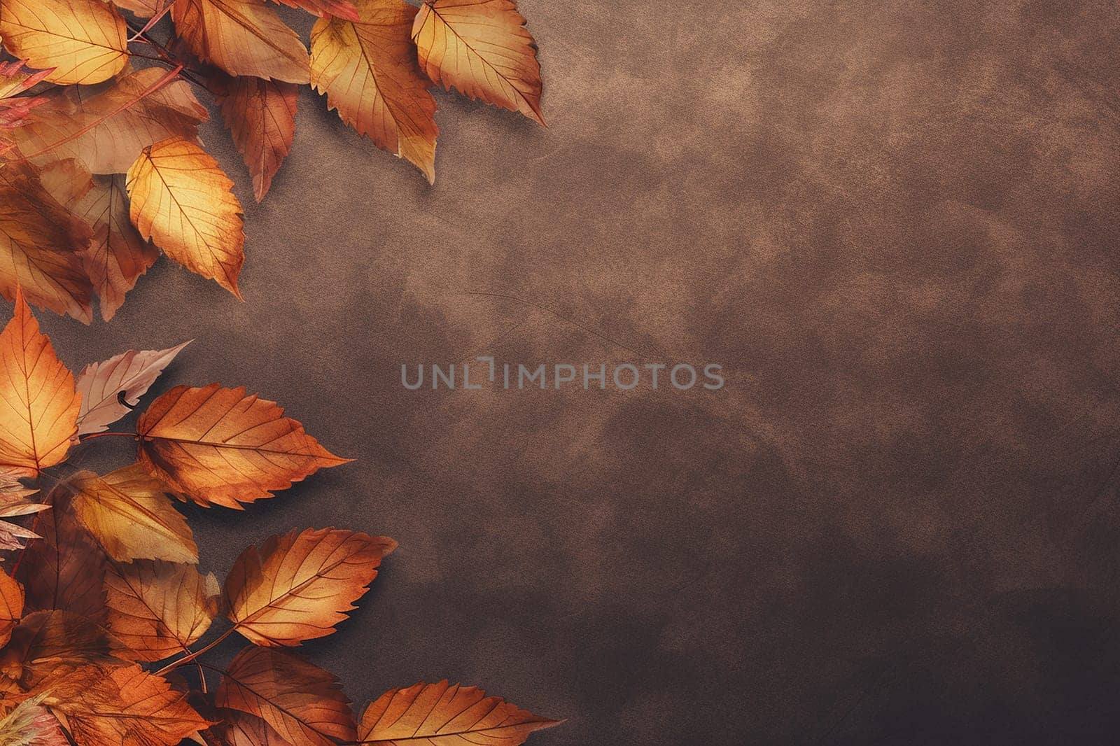 Autumn leaves on textured background, space for text.