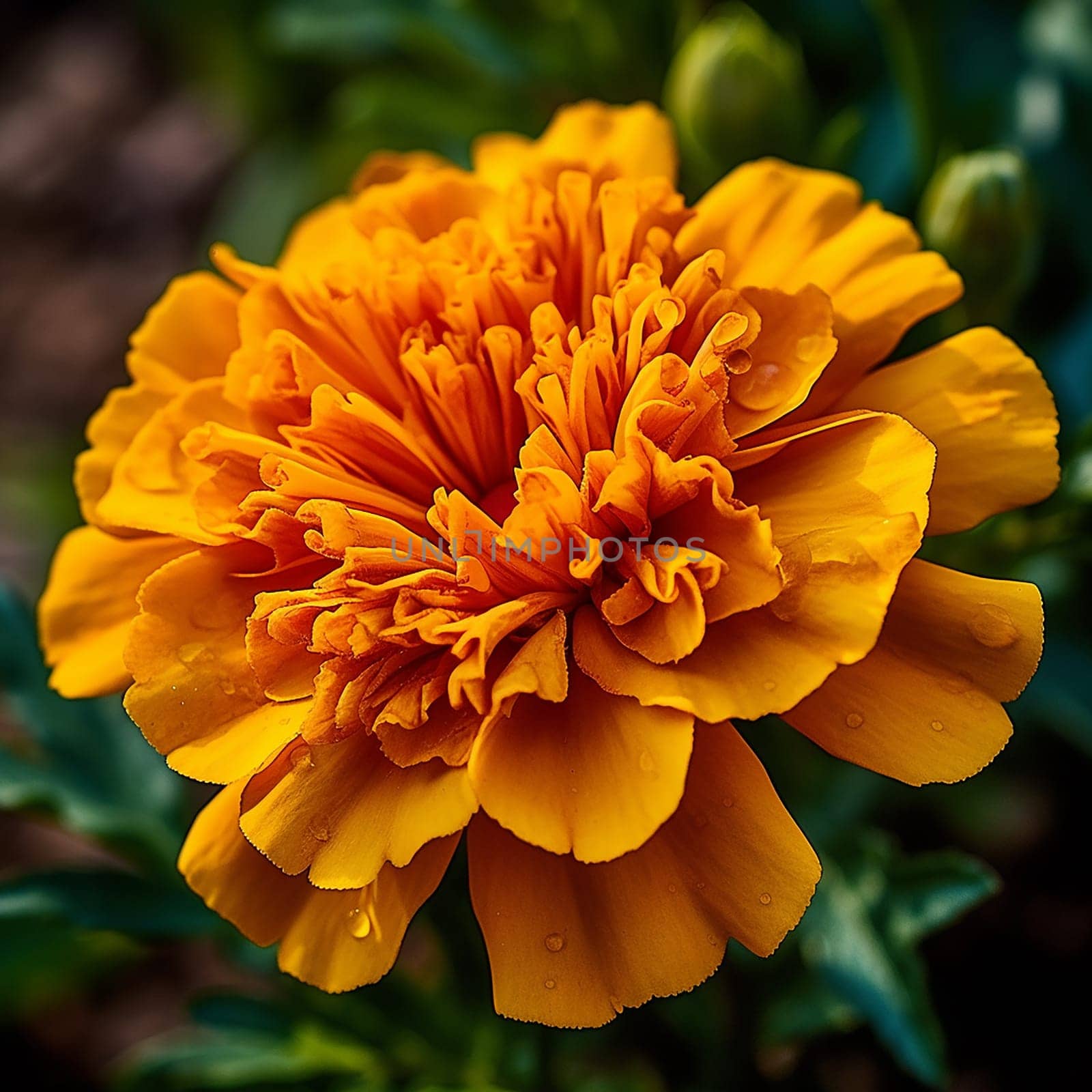 Close-up of a vibrant orange marigold with intricate petal details.