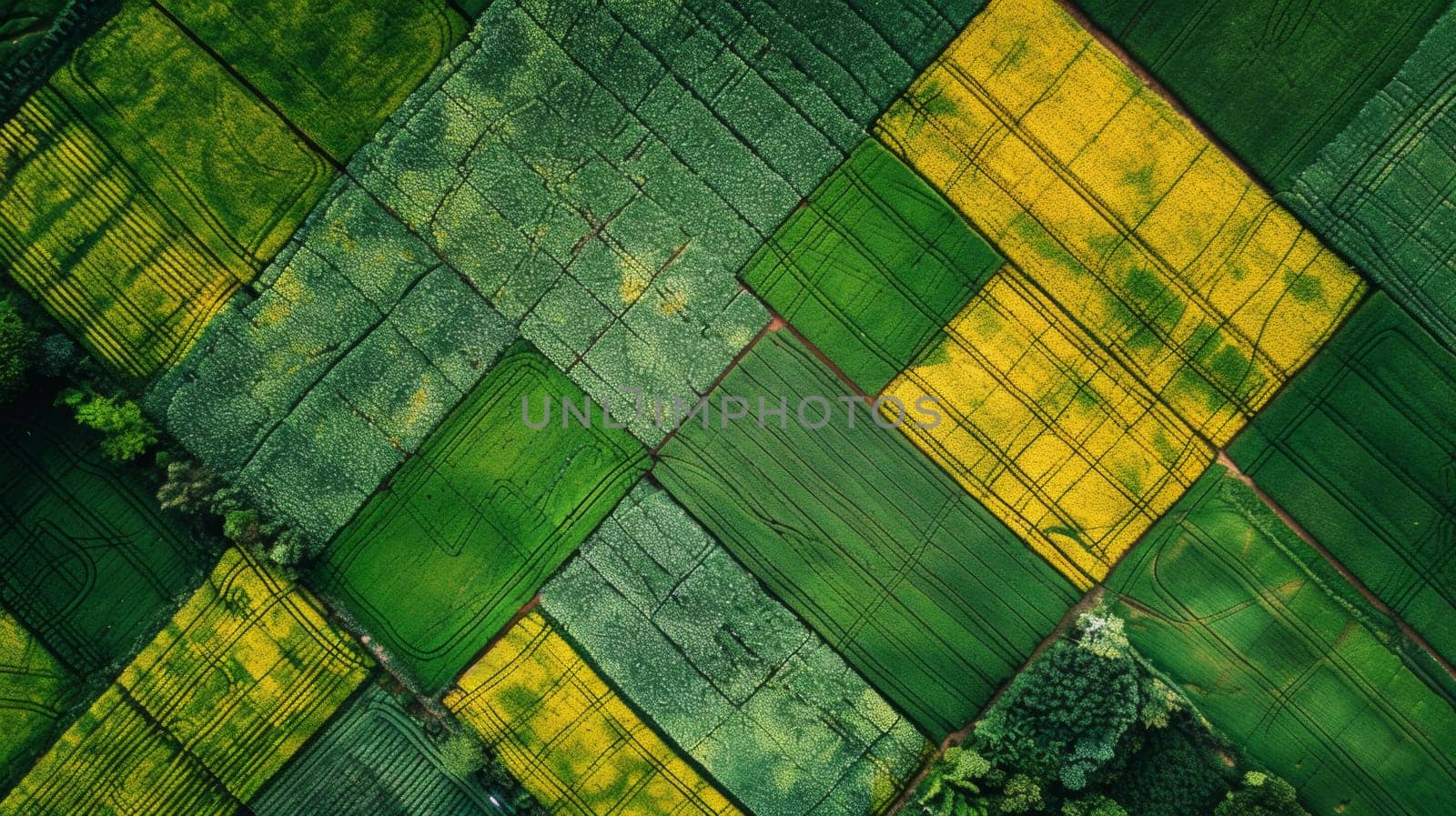 A view of a large field with many different colors and shapes
