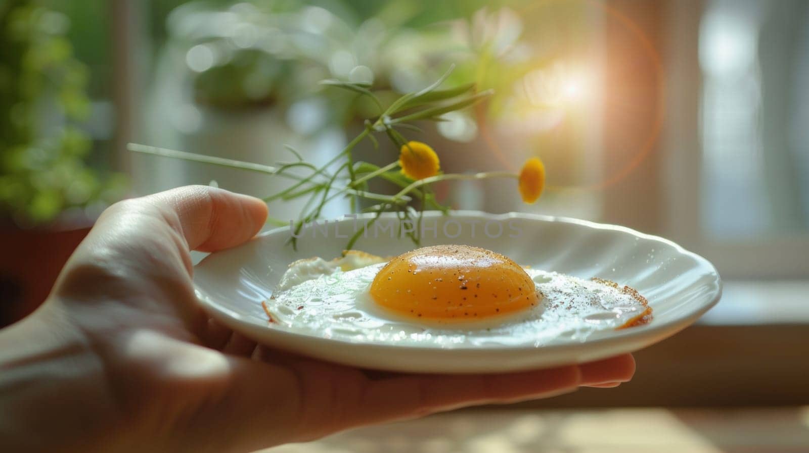 A person holding a plate with an egg on it