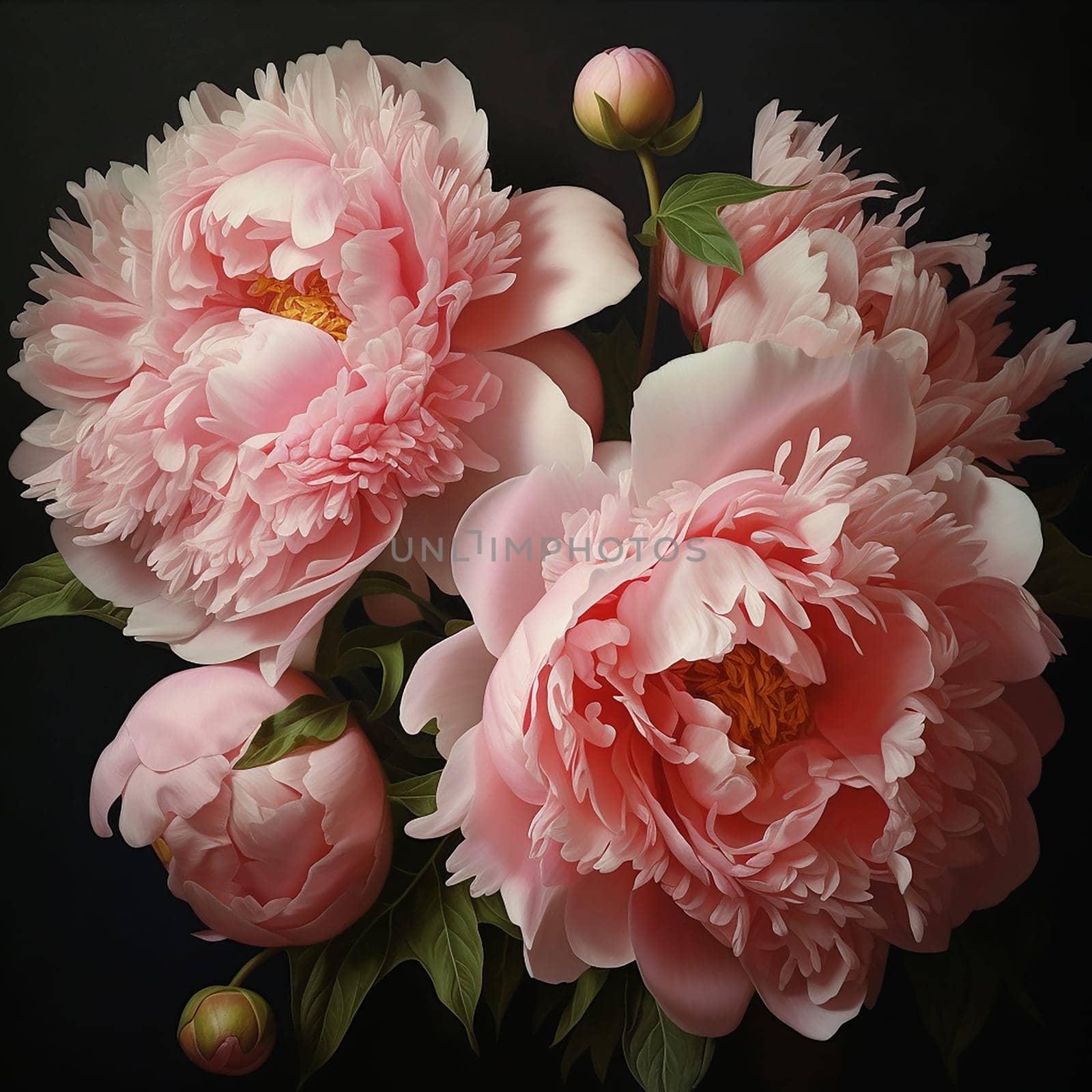 A detailed painting of lush pink peonies in full bloom by Hype2art