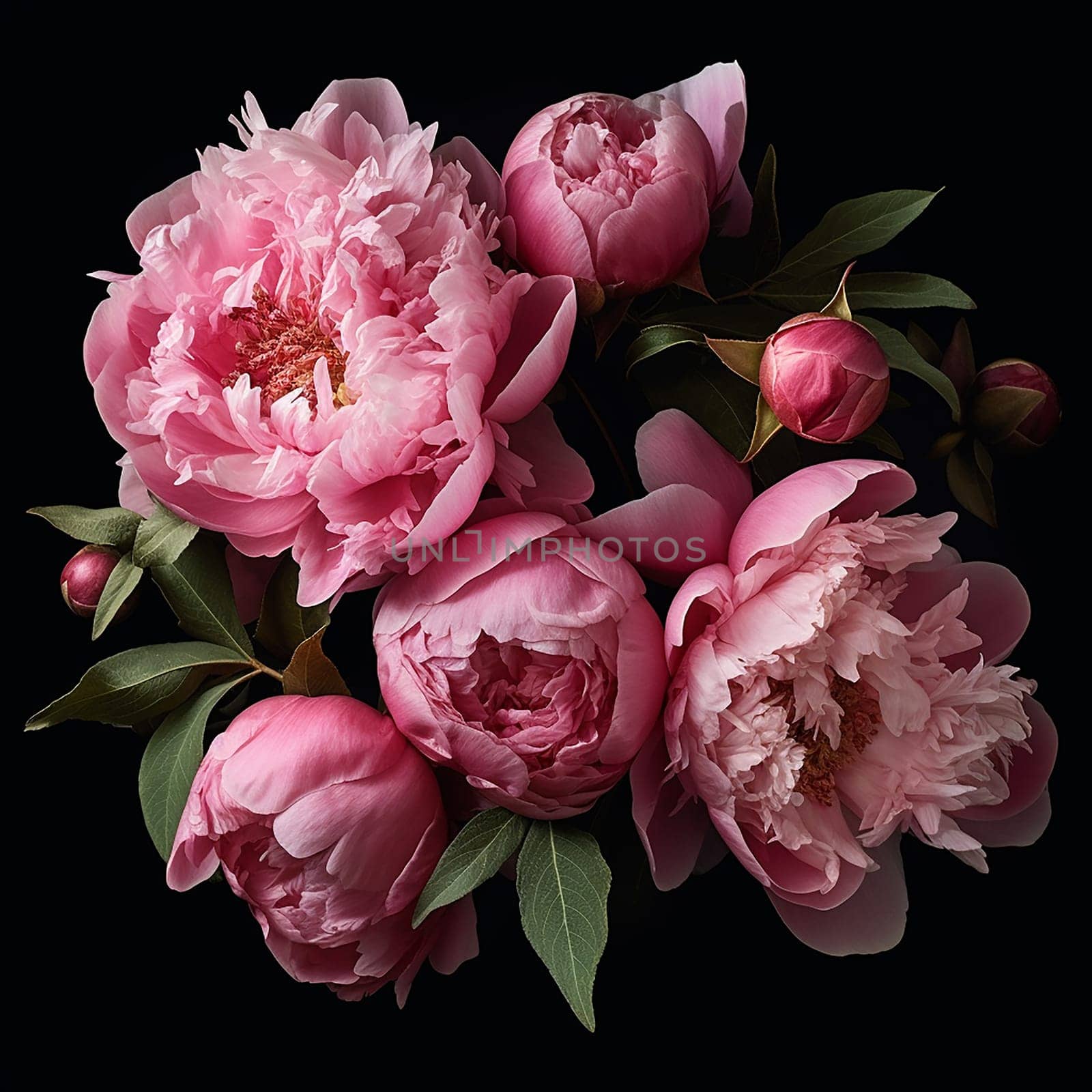 A bouquet of pink peonies against a dark background, highlighting their delicate petals and vibrant color.