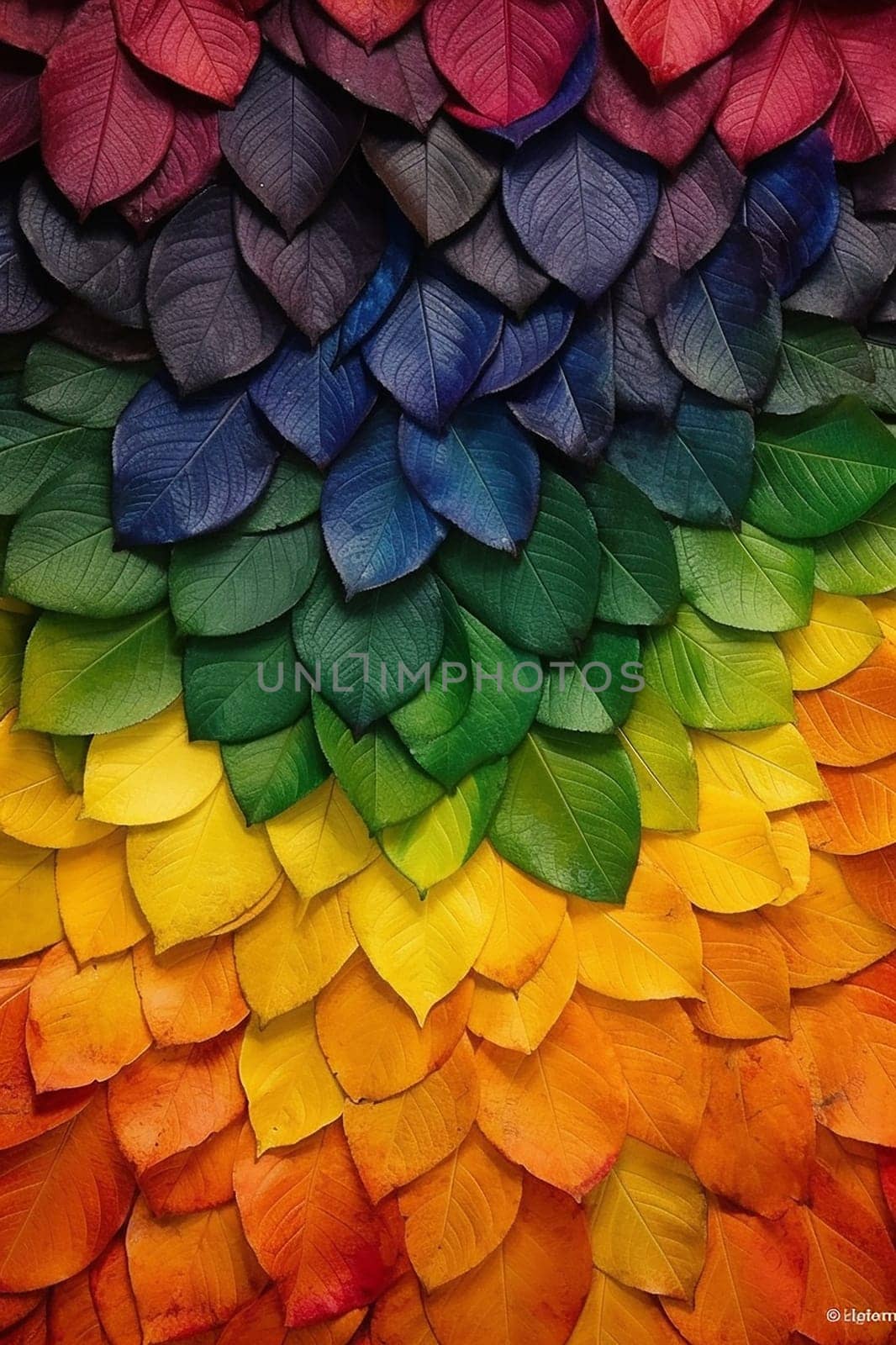 A vibrant gradient of leaves from cool to warm colors. by Hype2art