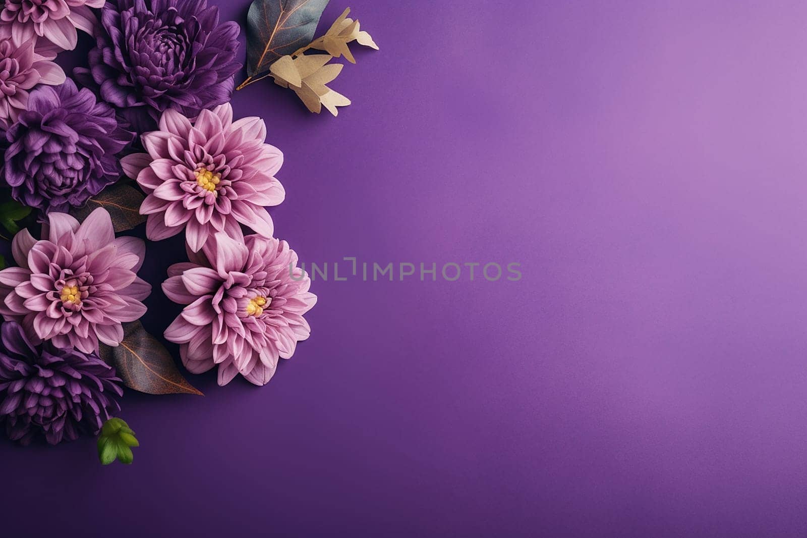 A beautiful arrangement of purple flowers on a purple backdrop.