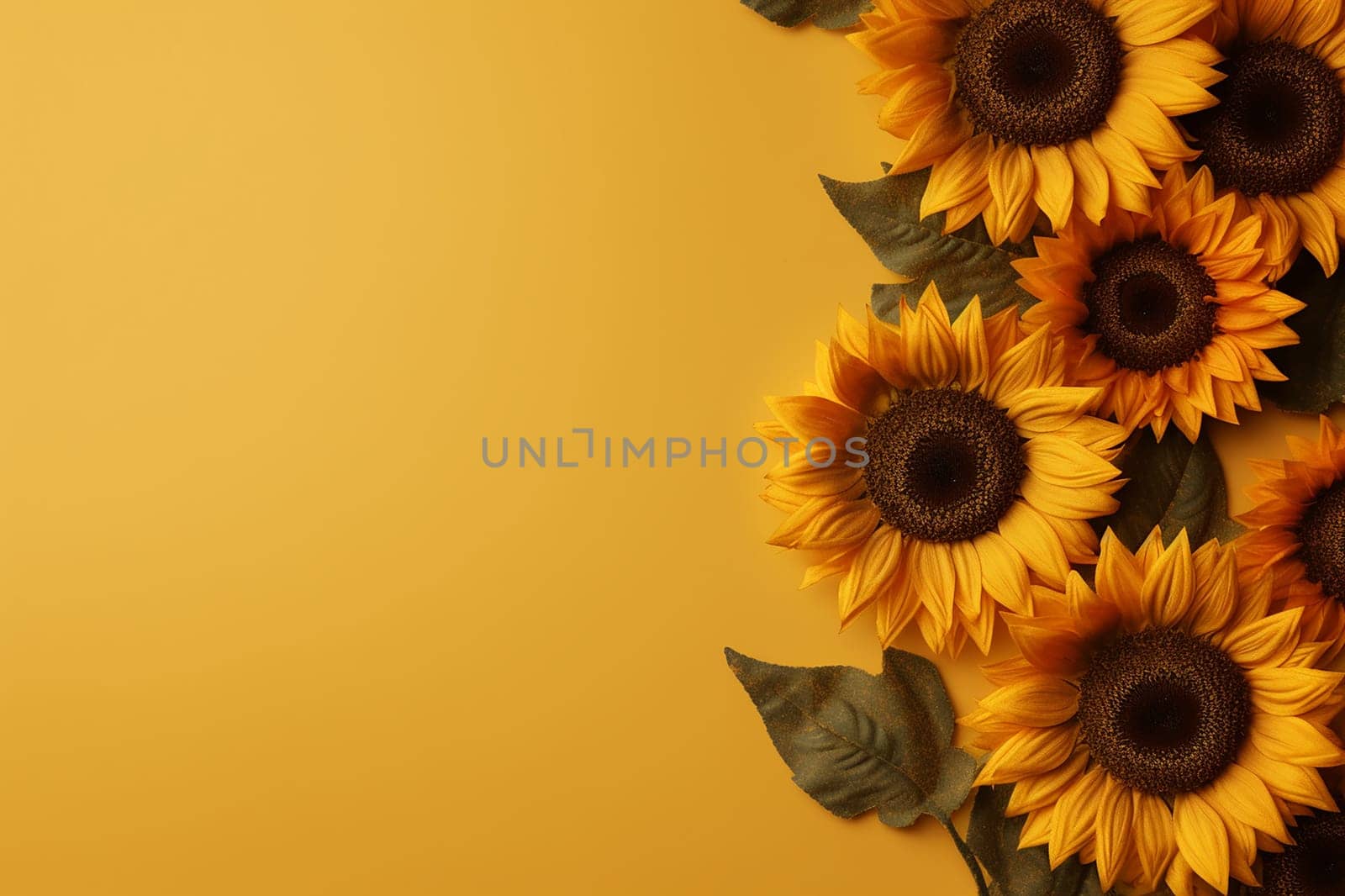 Vibrant sunflowers arranged on a yellow background.