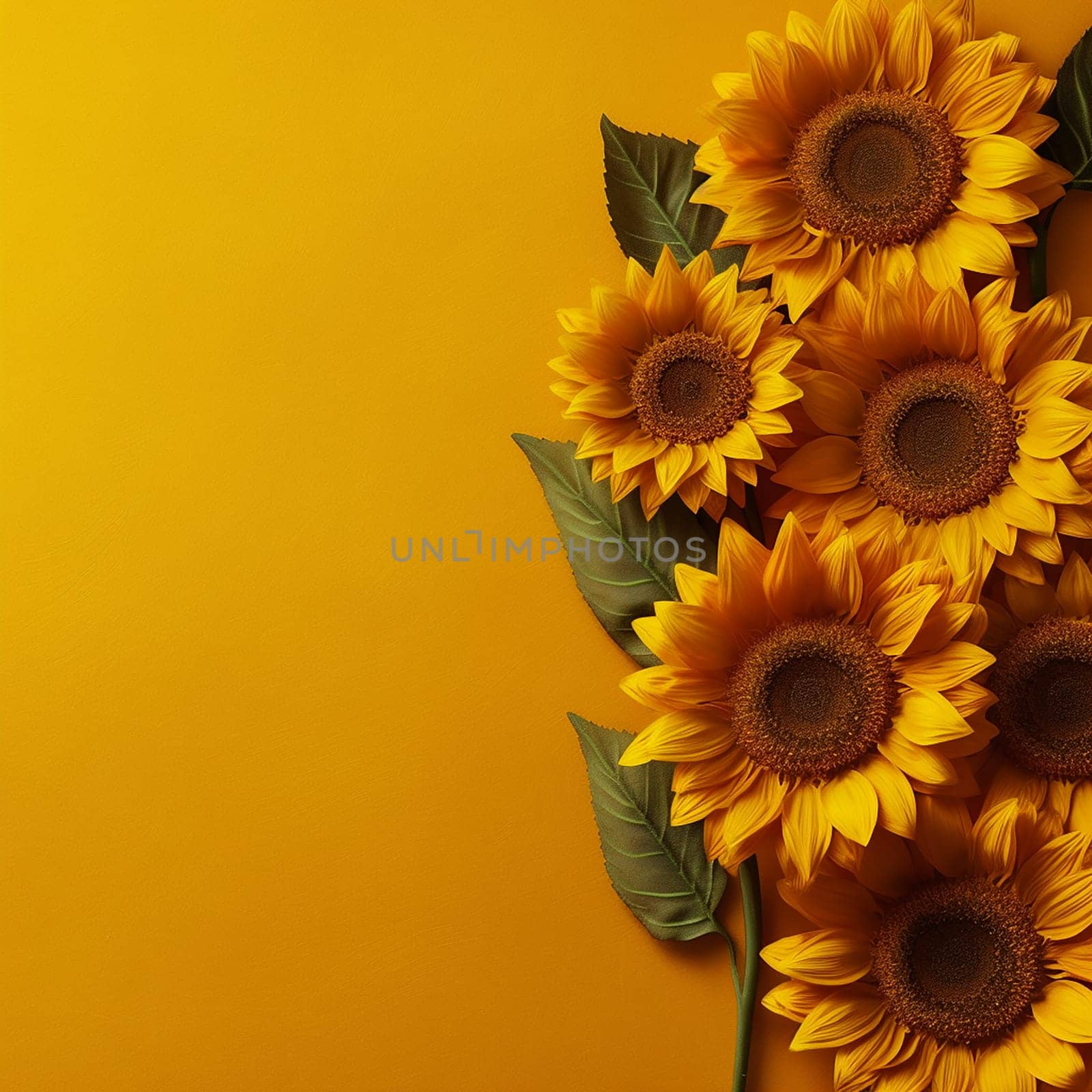 Bunch of sunflowers on a yellow background, vibrant and fresh. by Hype2art