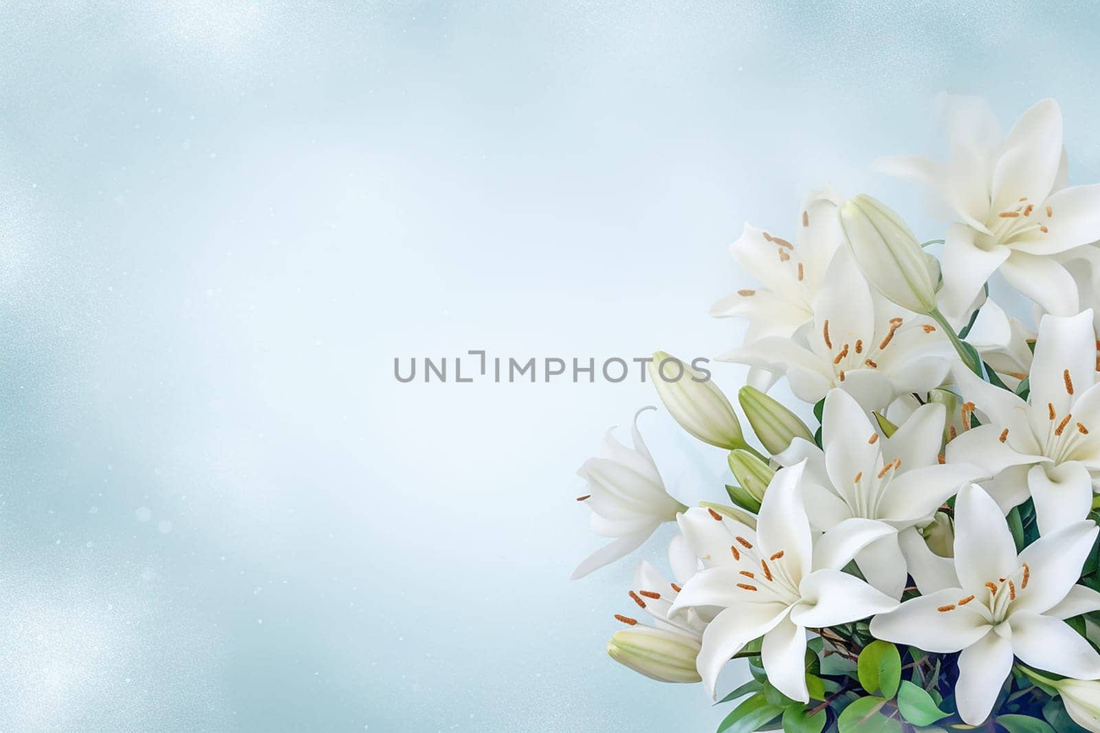 Elegant white lilies with a soft blue background, giving a serene vibe. by Hype2art