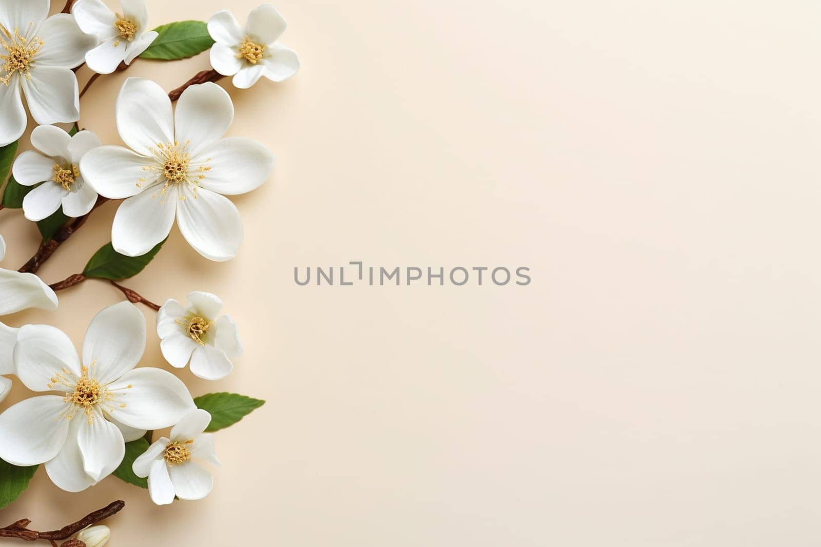 Elegant white flowers arranged on a beige background.