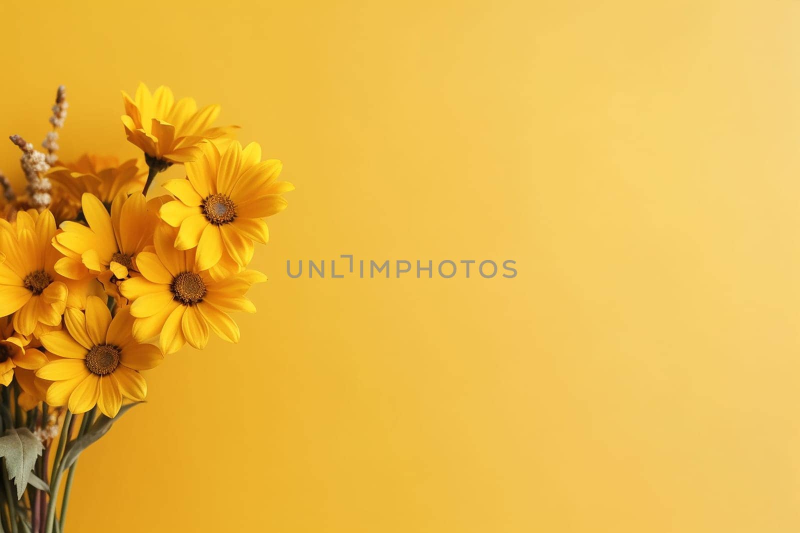 Bright yellow sunflowers against a plain yellow background. by Hype2art