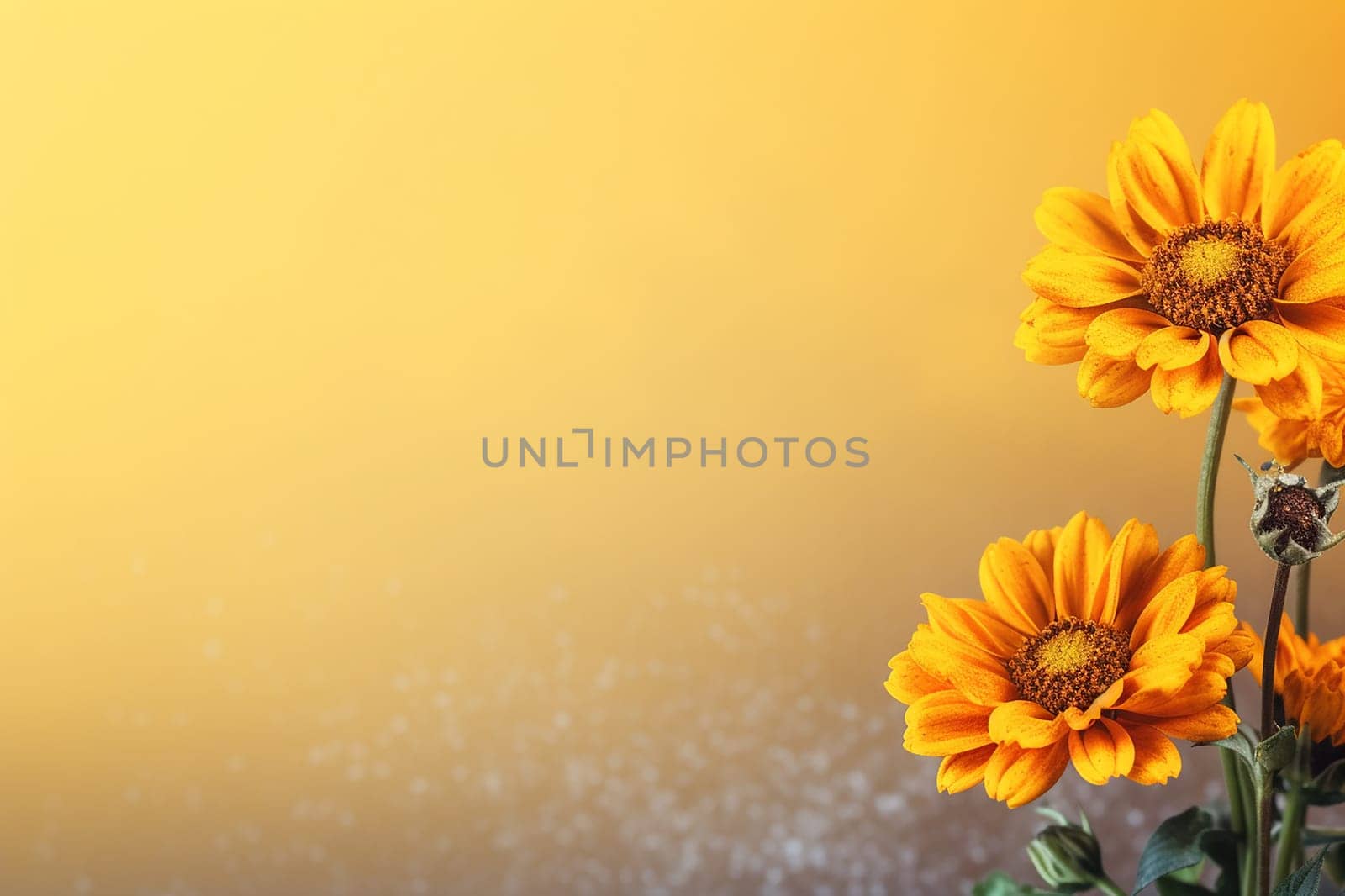 Bright yellow flowers against a soft golden background. by Hype2art