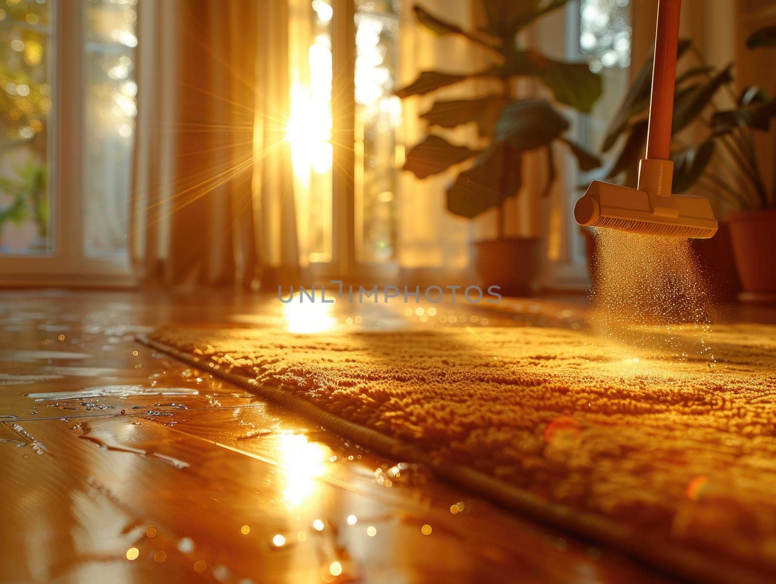 Detailed view of a floor with a broom on it, showcasing cleanliness and maintenance.