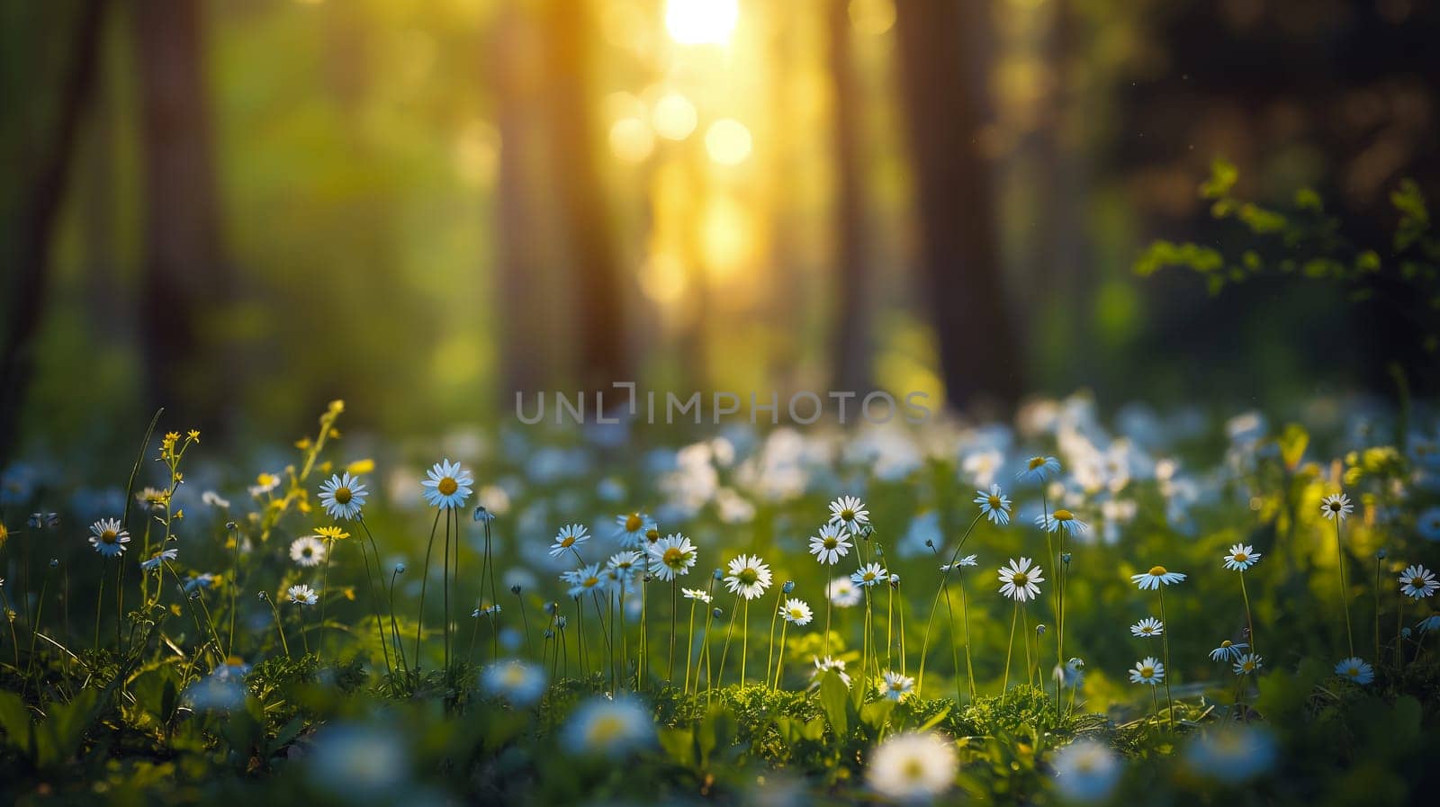 Tranquil Sunset Over a Wildflower Meadow in the Forest by chrisroll