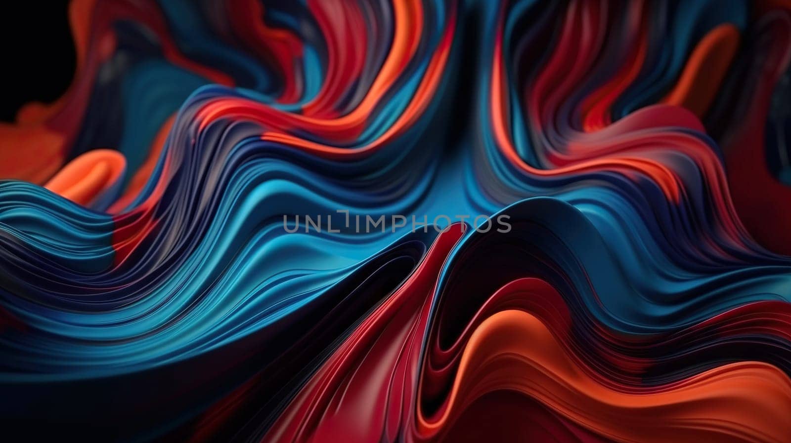 A dynamic swirl of blue and red waves - abstract background - Generative AI