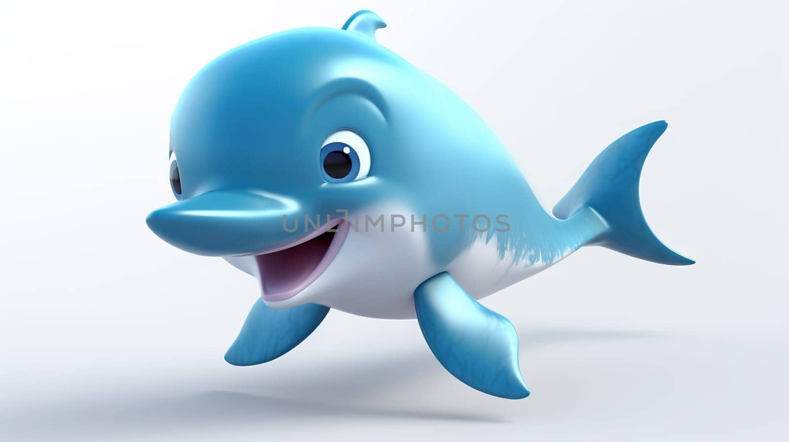 illustration of a playful dolphin against white background , radiating joy and friendliness in an underwater scene - Generative AI by chrisroll