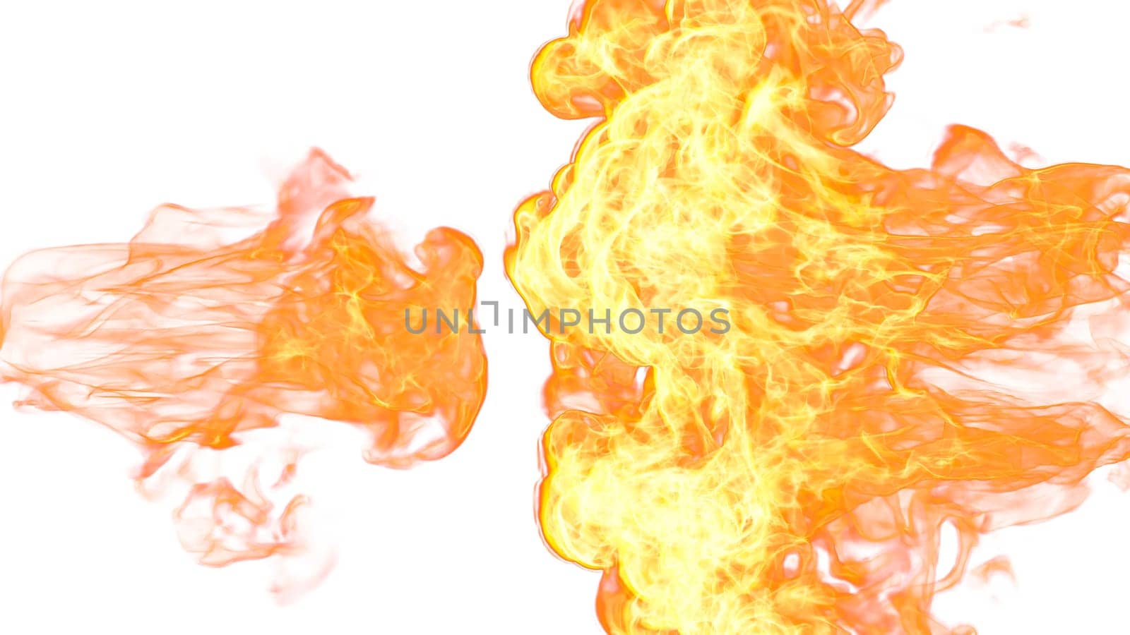 3d illustration. Tongues of flame from two sides on a white background