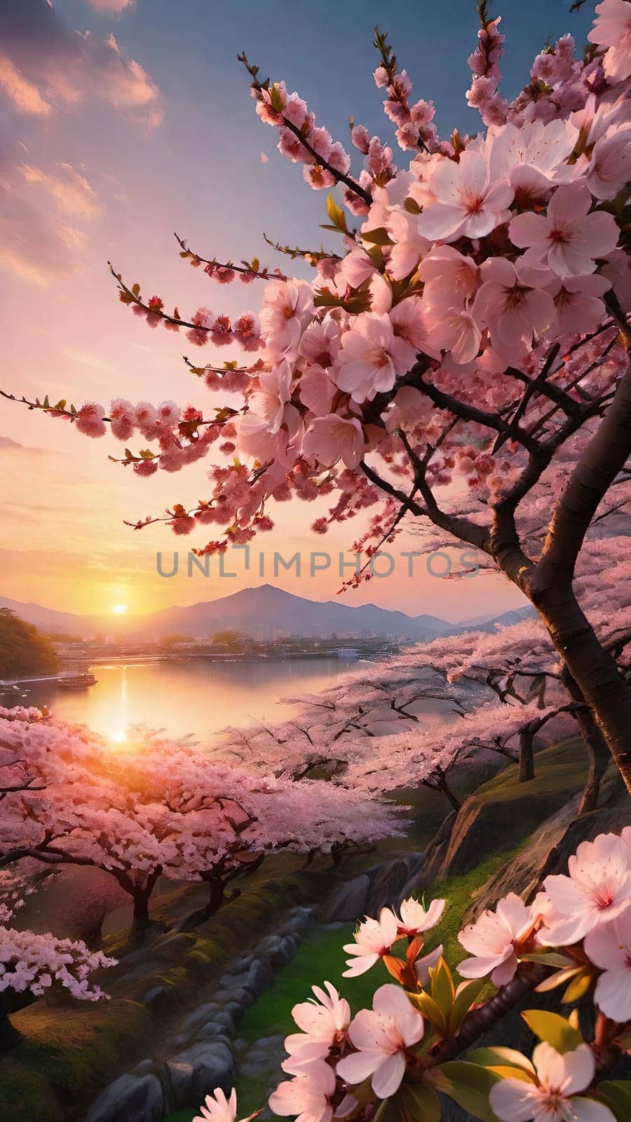 cherry blossom in spring with blue sky background, by yilmazsavaskandag
